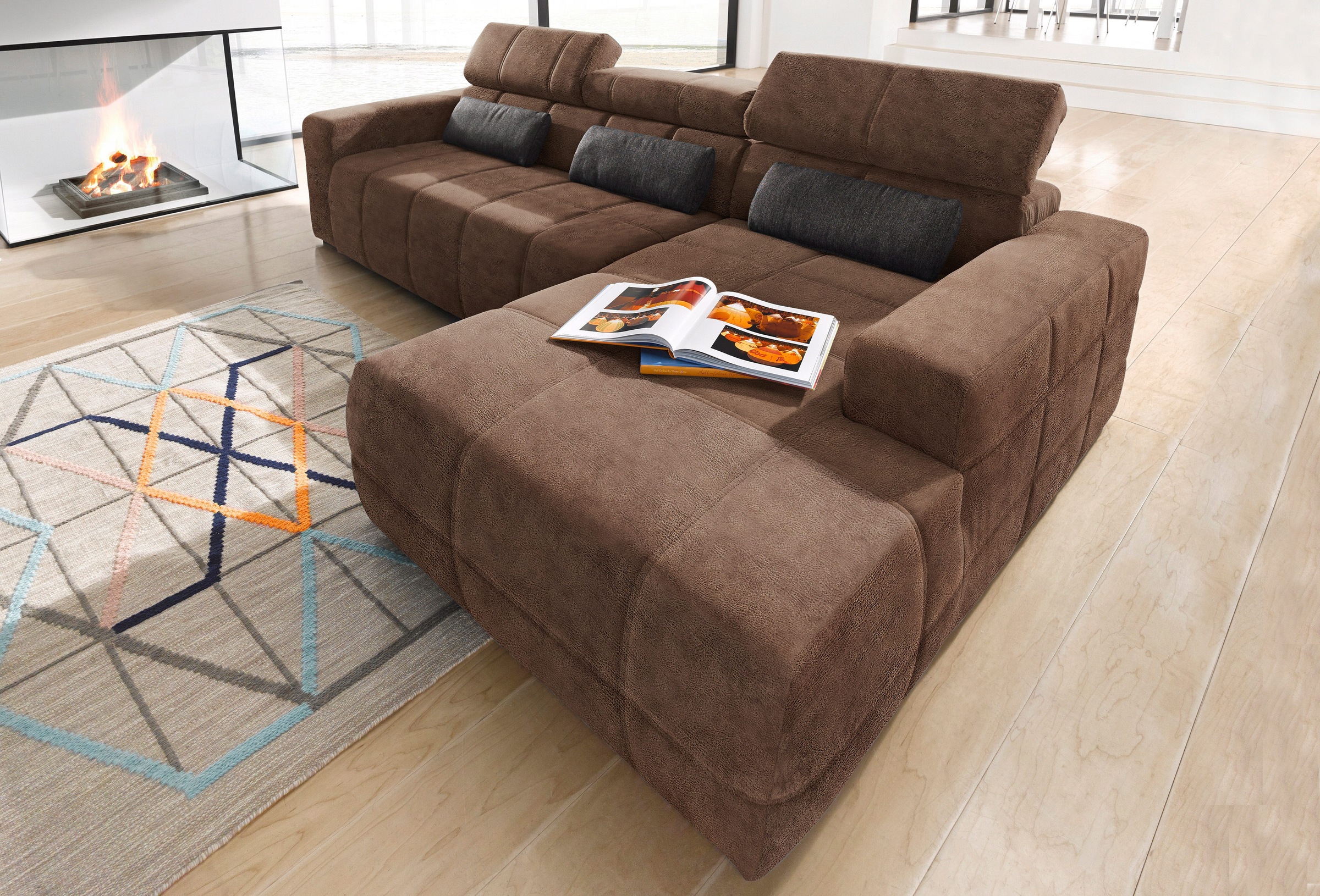 DOMO collection Ecksofa »Brandon B/T/H: 289/177/80 cm, belastbar bis 140kg/ Sitz, auch in Cord«, mit Kopfteilverstellung, wahlweise Sitztiefenverstellung, L-Form