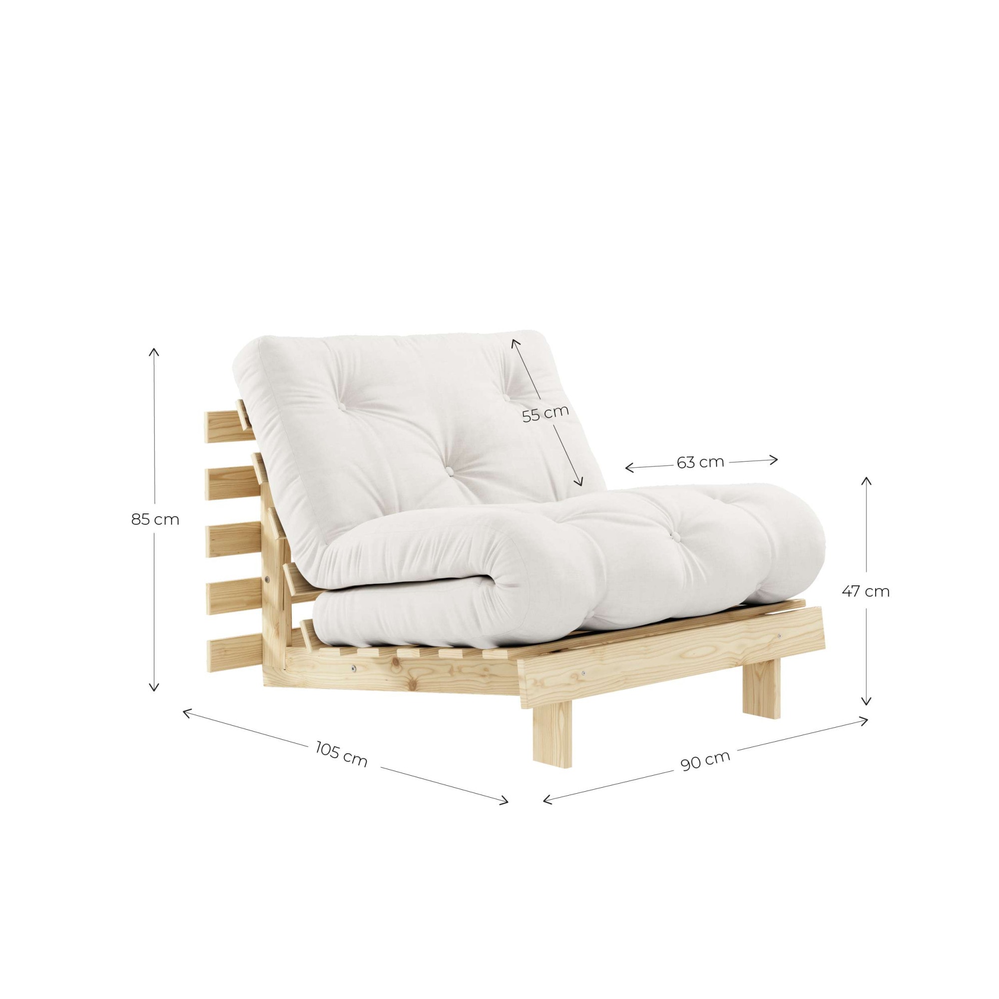 Karup Design Lit de jour »Roots Sofa Bed, Schlafsofa, Bettfunktion, FSC®-Massivholz, B: 90 cm« Incl. matelas futon. Fabriqué en Europe, design minimaliste