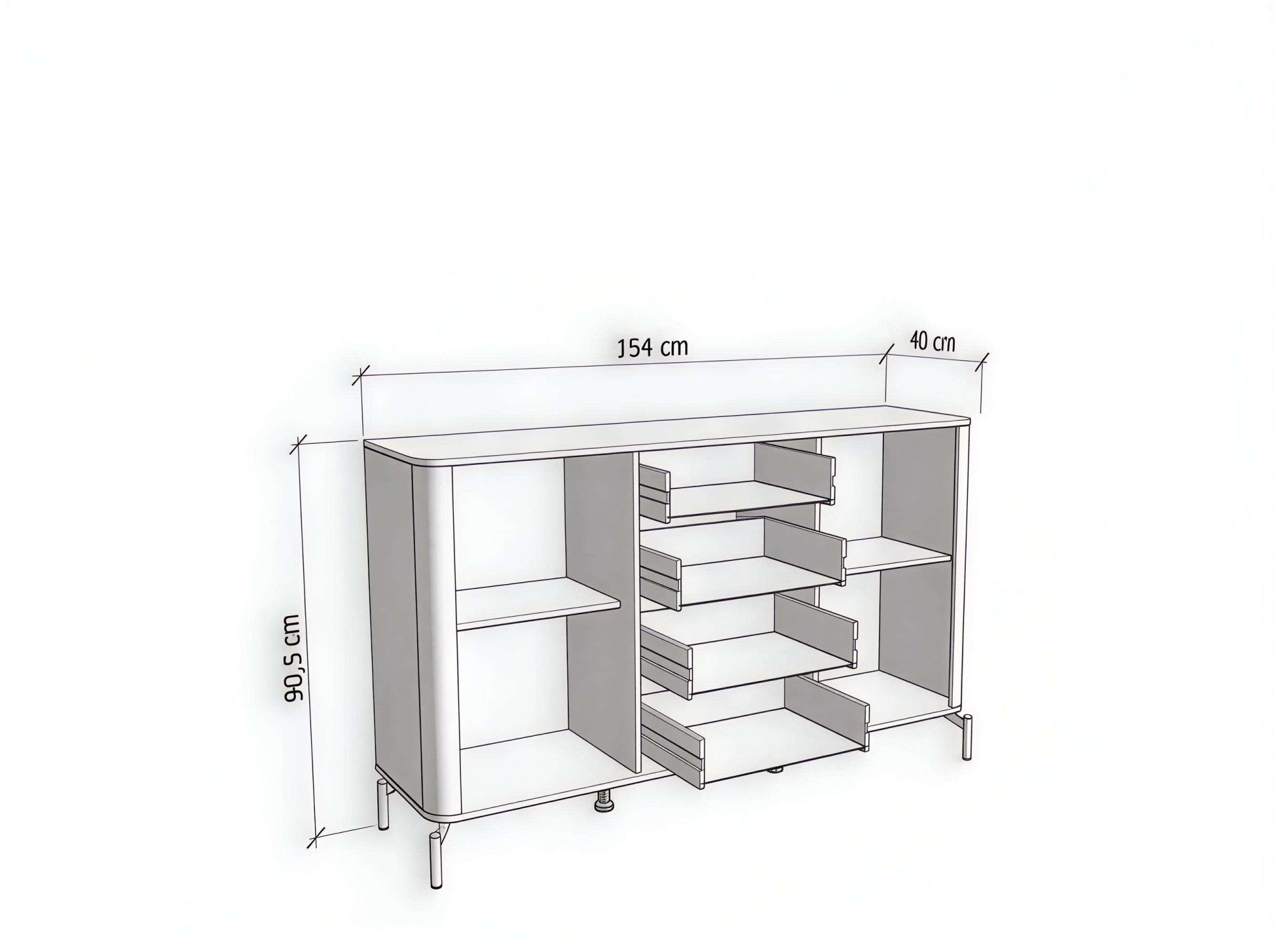 Home affaire Sideboard »Darwen Kombikommode, Sideboard, Schubladenkommode« Abgerundete Kanten, matte Kaschmir-Oberflächen, Gesamtmasse:154x40x90,5