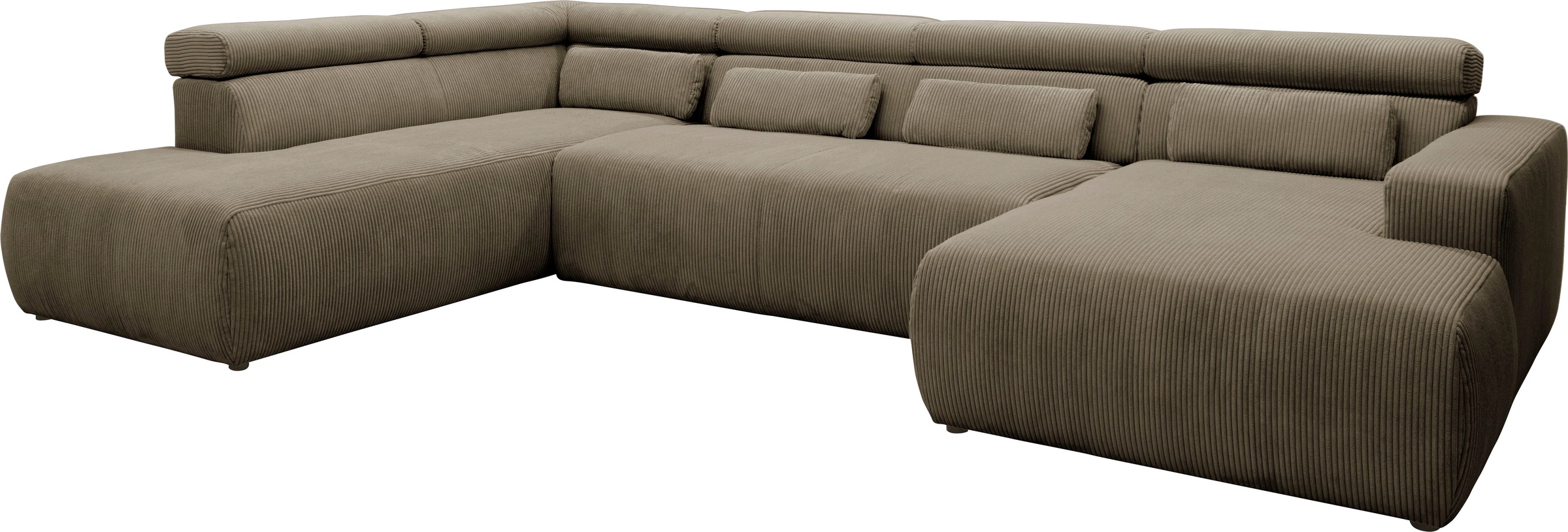 DOMO collection Wohnlandschaft »Brandon viele Bezugsarten, auch in Cord und Leder, incl. Nierenkissen«, mit Kopfteilverstellung, wahlweise Sitztiefenverstellung, U-Form