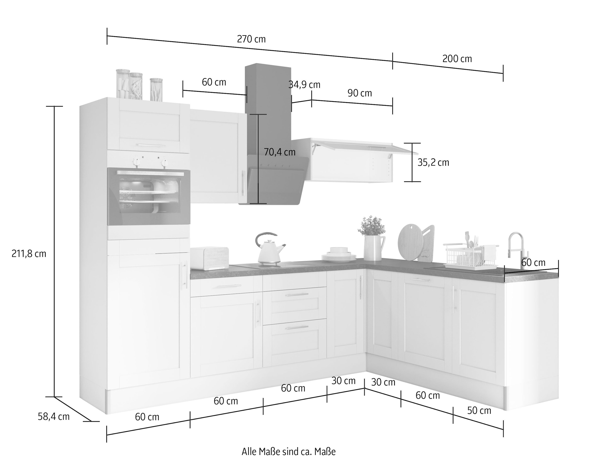OPTIFIT Küche »Ahus« 200 x 270 cm breit, wahlweise mit E-Geräten, Soft Close Funktion
