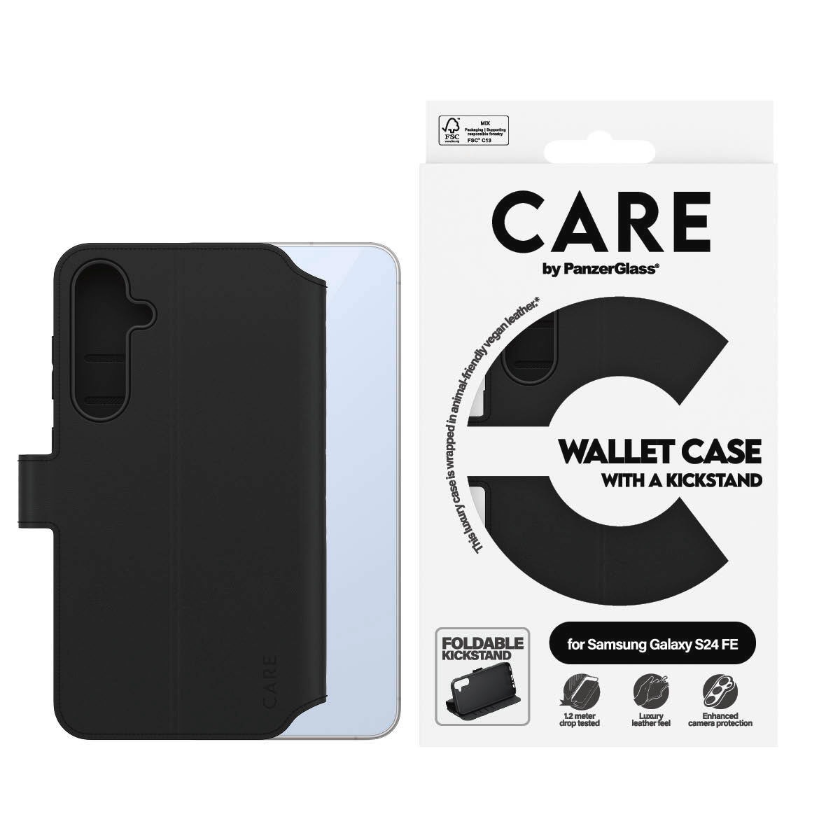 Image of CARE by PanzerGlass Handyhülle "Wallet Case with Kickstand für Samsung Galaxy S24 FE" Backcover, Schutzhülle, Handyschutzhülle, Case, Schutzcase, stossfest
