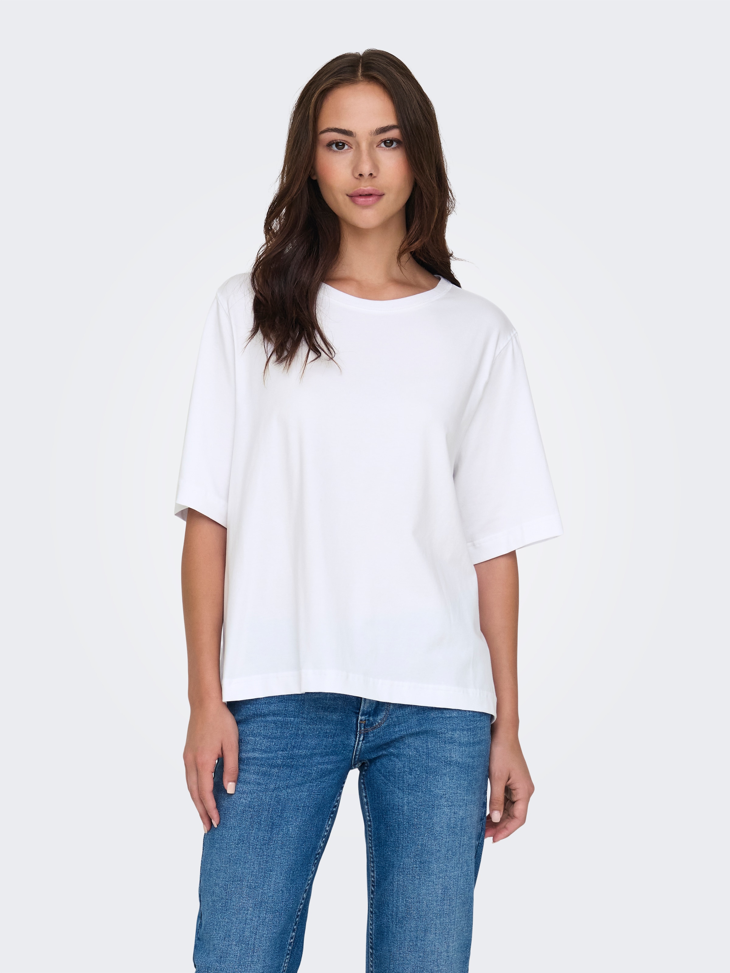 Image of ONLY Kurzarmshirt "ONLLINA S/S BOXY TEE JRS" Baumwollmischung, loose fit