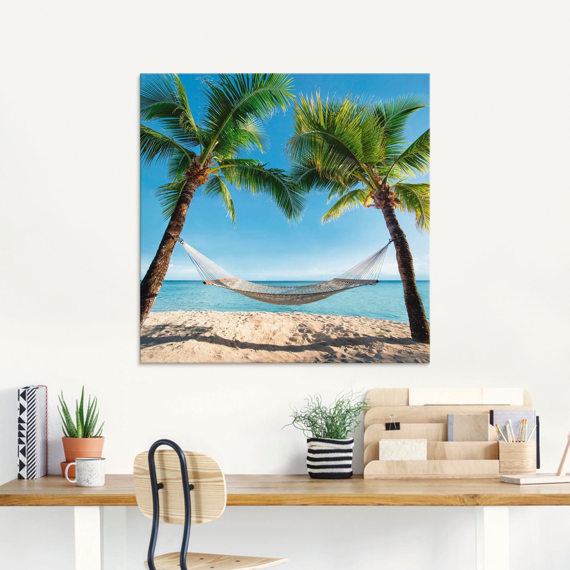 Artland Glasbild »Palmenstrand Karibik mit Hängematte«, Amerika, (1 St.), in verschiedenen Grössen