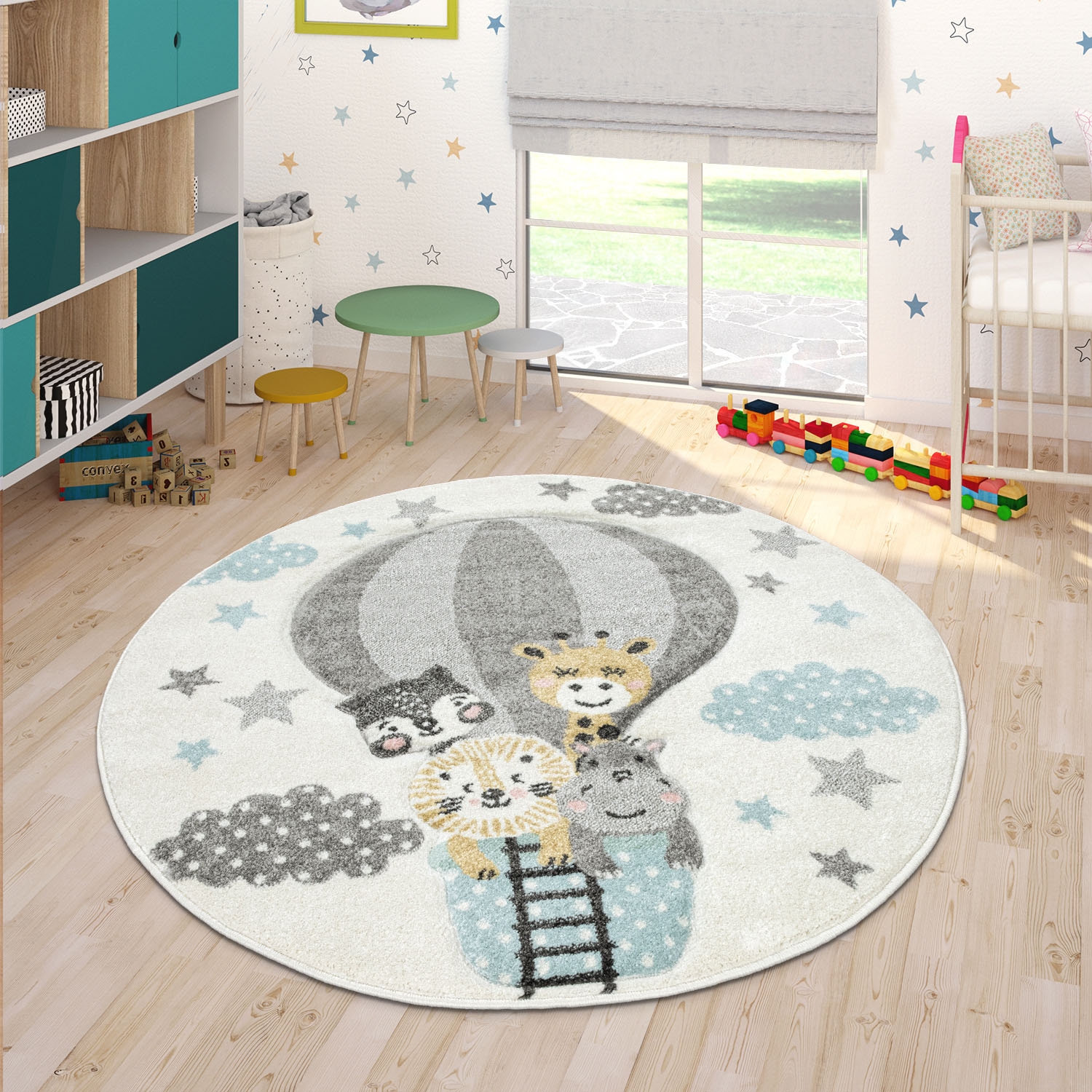 Image of Paco Home Kinderteppich "Cosmo 343" rund 18 mm Höhe 3D-Design, niedliches Tier Motiv, Pastell-Farben, Kinderzimmer
