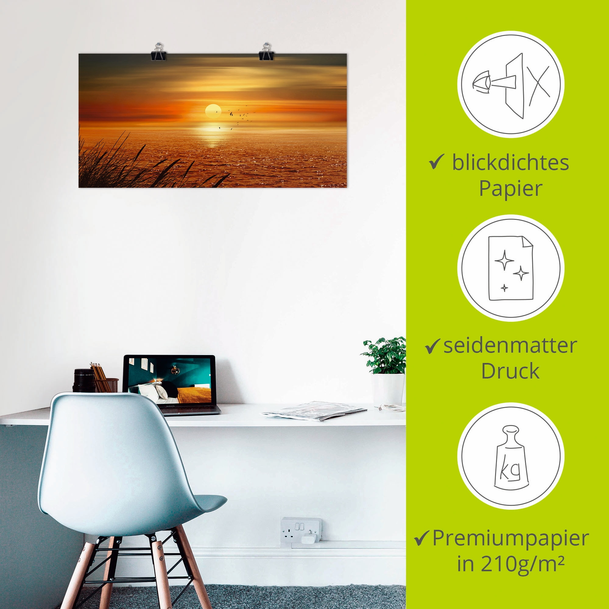 Artland Fresque murale »Sonnenuntergang über dem Meer« 1 cuis tlg. als Leinwandbild, Poster in verschied. Grössen