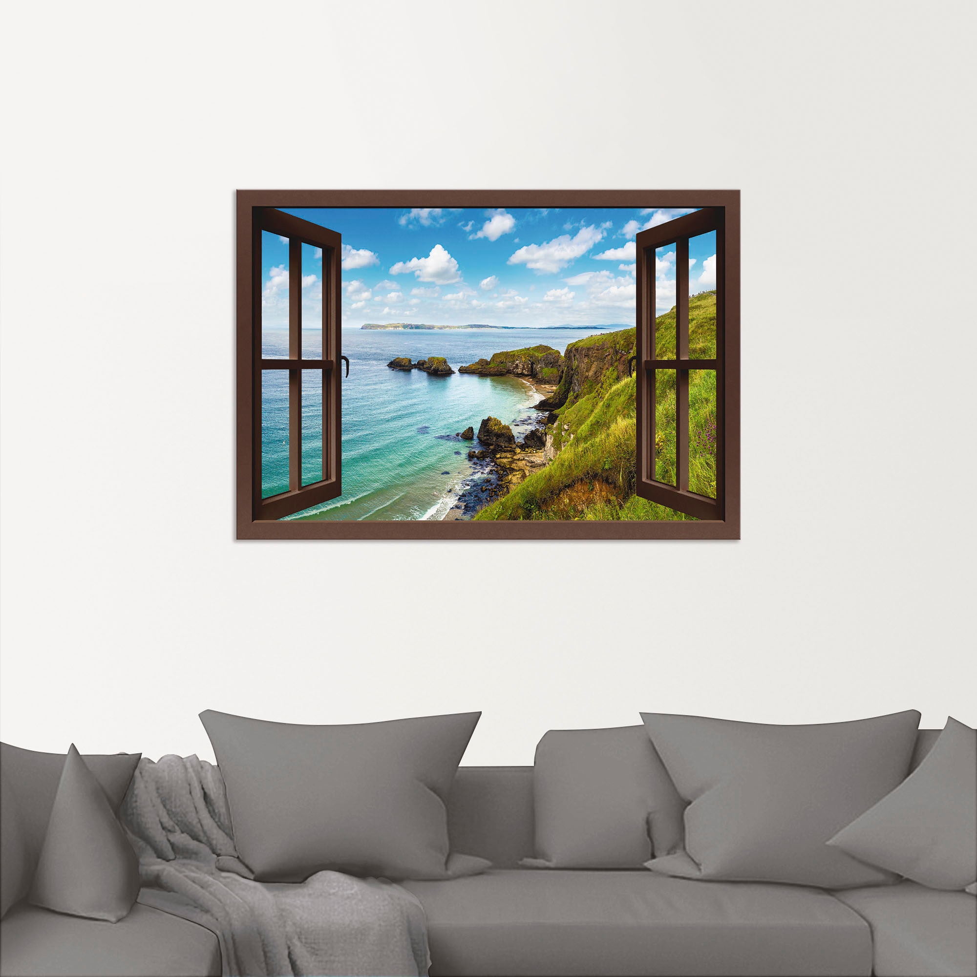 Artland Impression alu-dibond »Küstenweg in Nordirland durchs Fenster« Images de mer 1 cuis tlg. adapté pour intérieur et extérieur, image extérieure,