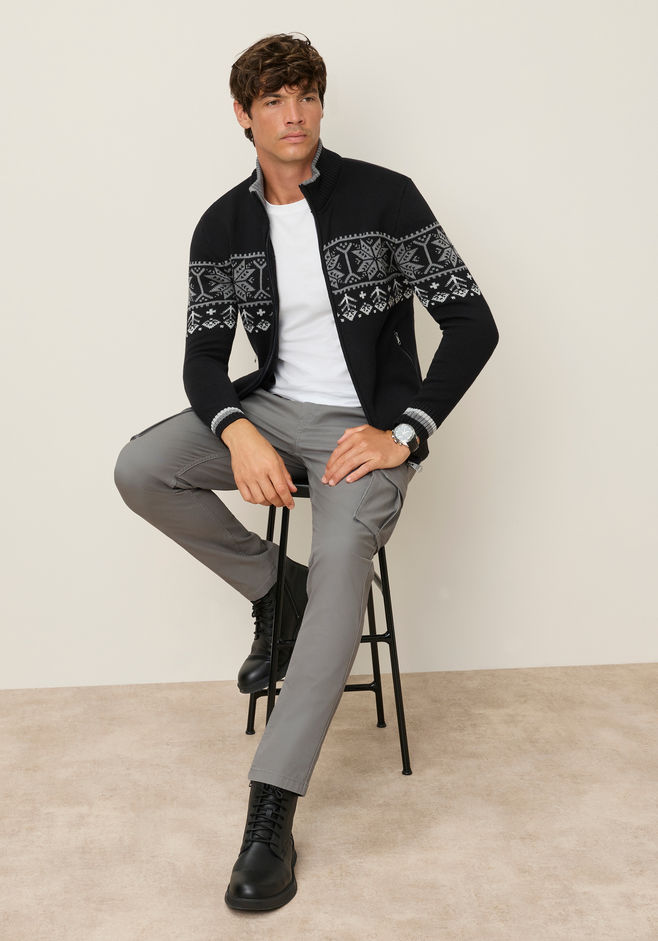 Man's World Jacquardstrickjacke »Neue Kollektion! Highlight Norweger Muster« mit Reissverschluss, mit Rippbündchen an Ärmeln und Saum
