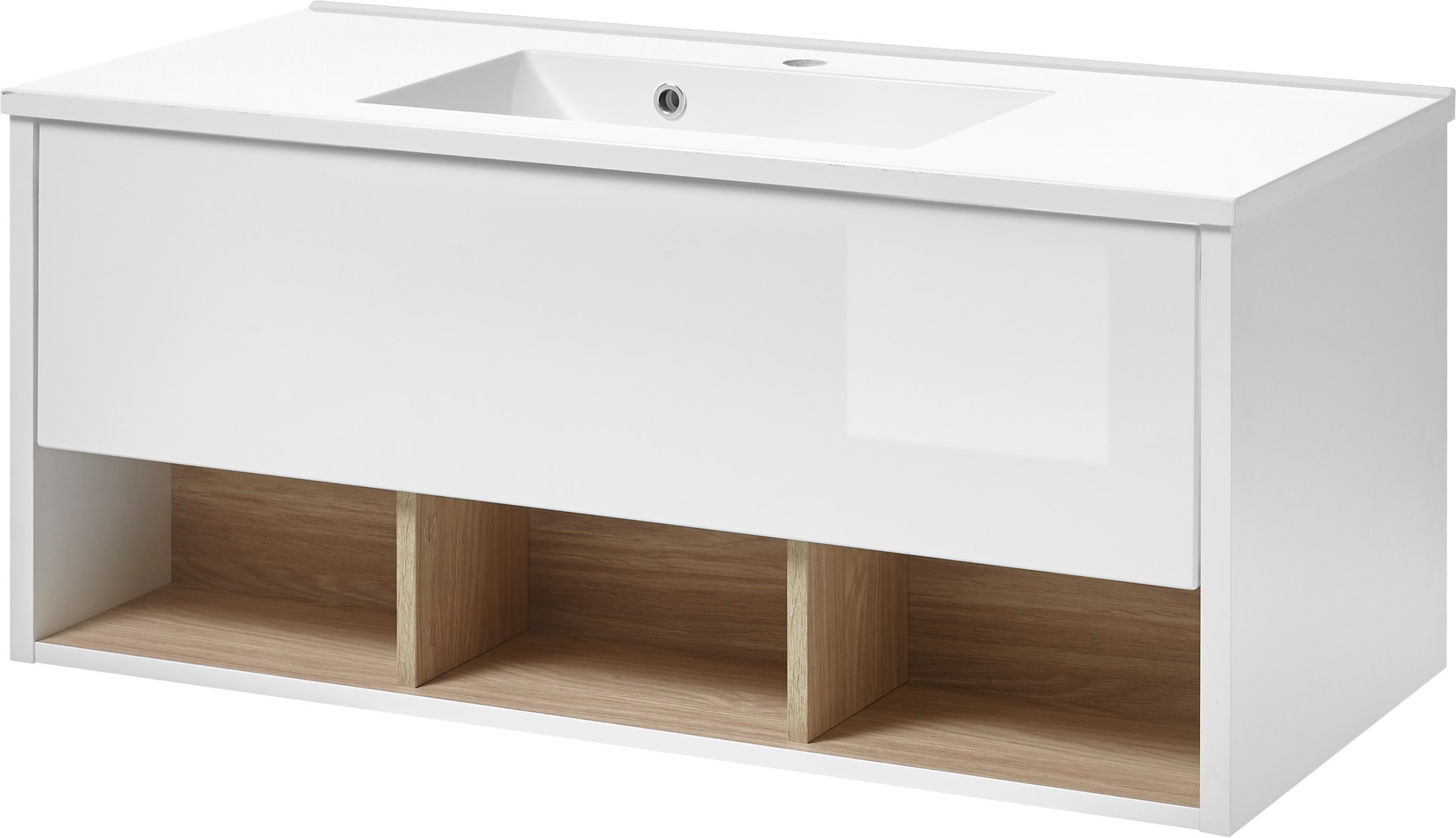 PLACES OF STYLE Badmöbel-Set »Studio Line, Bad im modernen Design, 2-teiliges Badezimmer« in 2 Farben und 2 Spiegelformen lieferbar, 2 Stk. tlg.