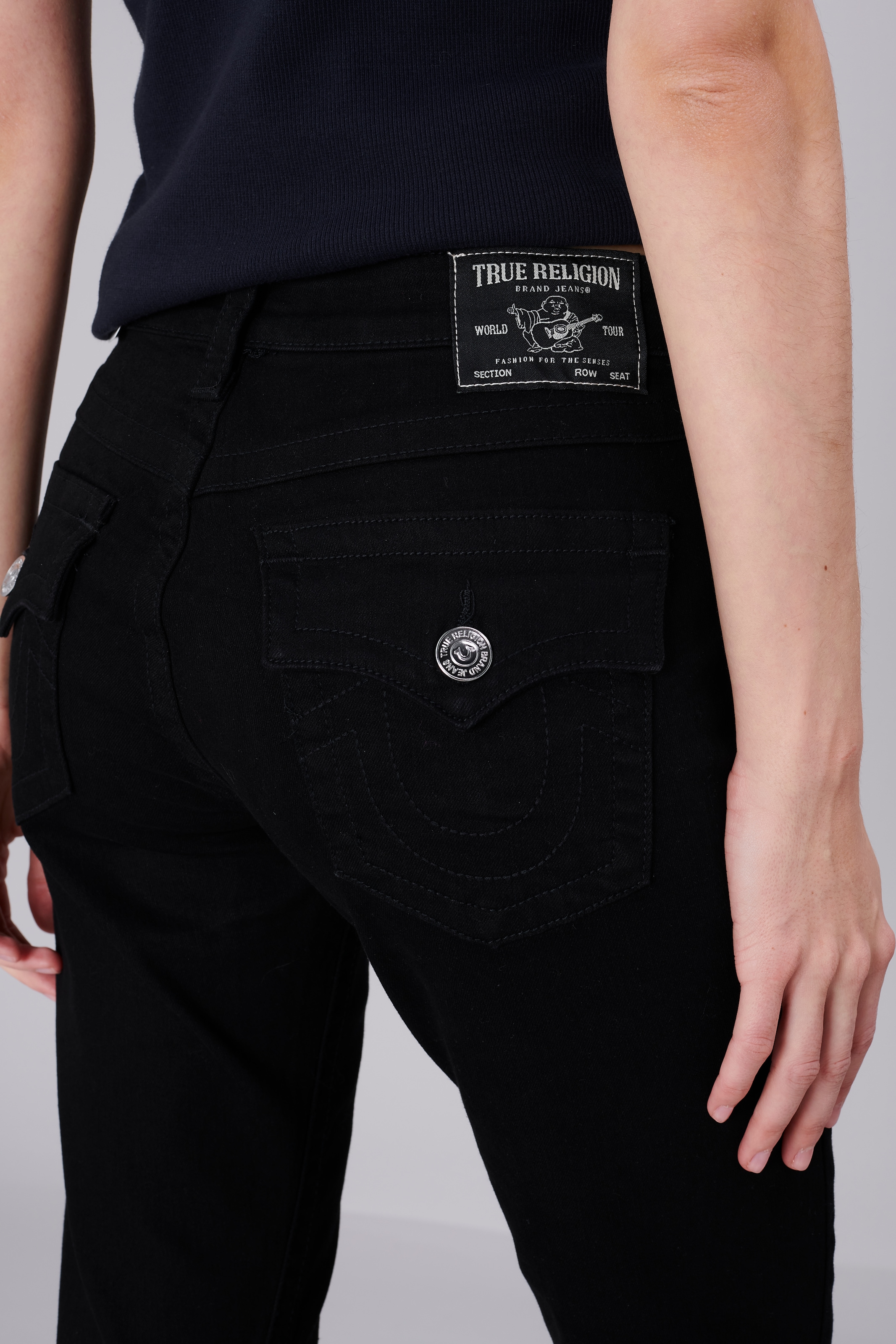 True Religion »JOEY MID RISE FLARE FLAP« Mélange de coton, coupe évasée