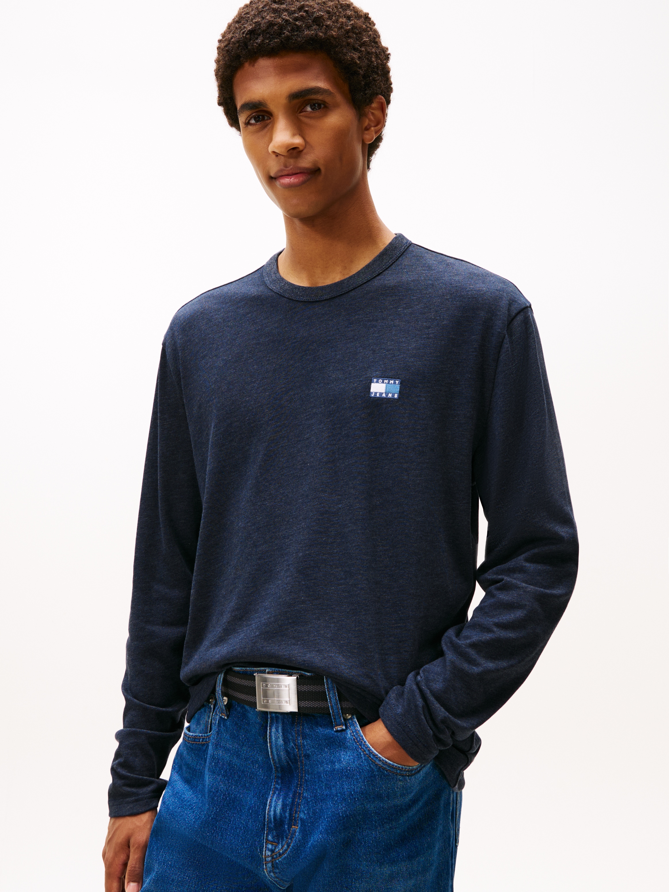 Image of Tommy Jeans Langarmshirt "TJM REG BADGE" Jersey, Rundhals, meliert, regular fit