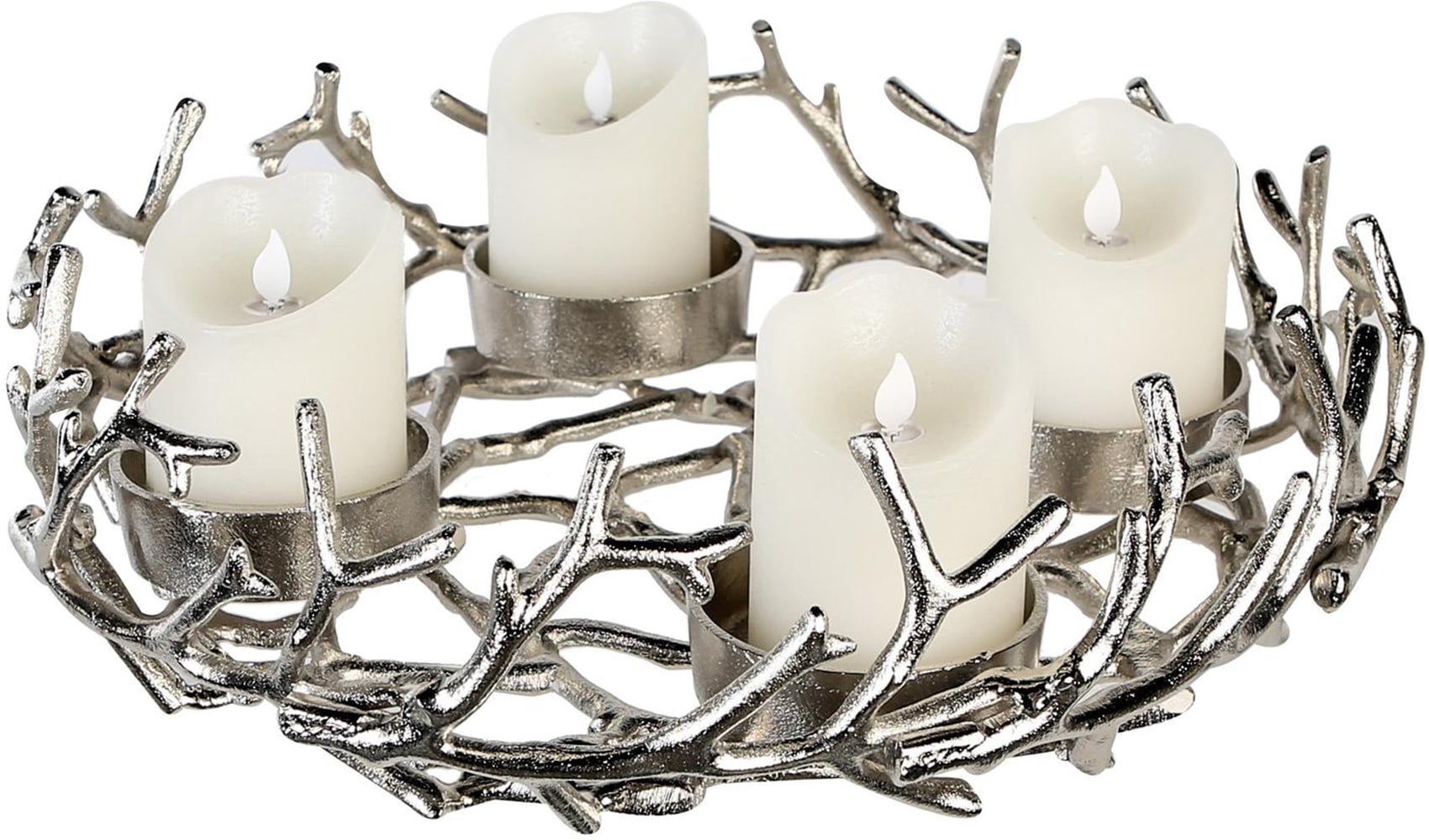 Image of GILDE Kerzenhalter "Adventsleuchter rund Twigs silberfarben" Adventsleuchter Kerzenhalter Äste Zweige Advent festlich Kranz