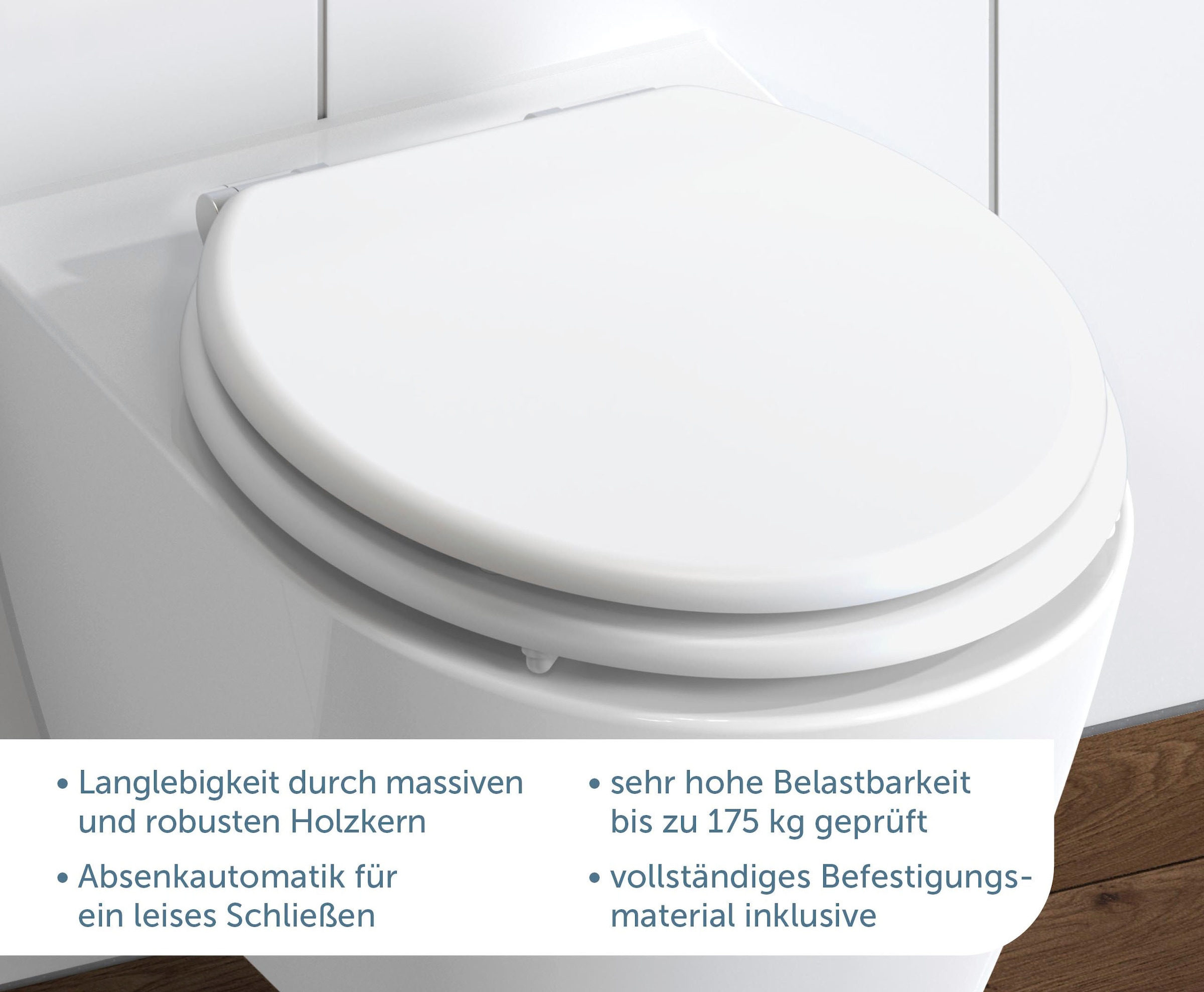 Schütte WC-Sitz »WHITE« mit Absenkautomatik und Holzkern, max, Belastung der Klobrille 150 kg