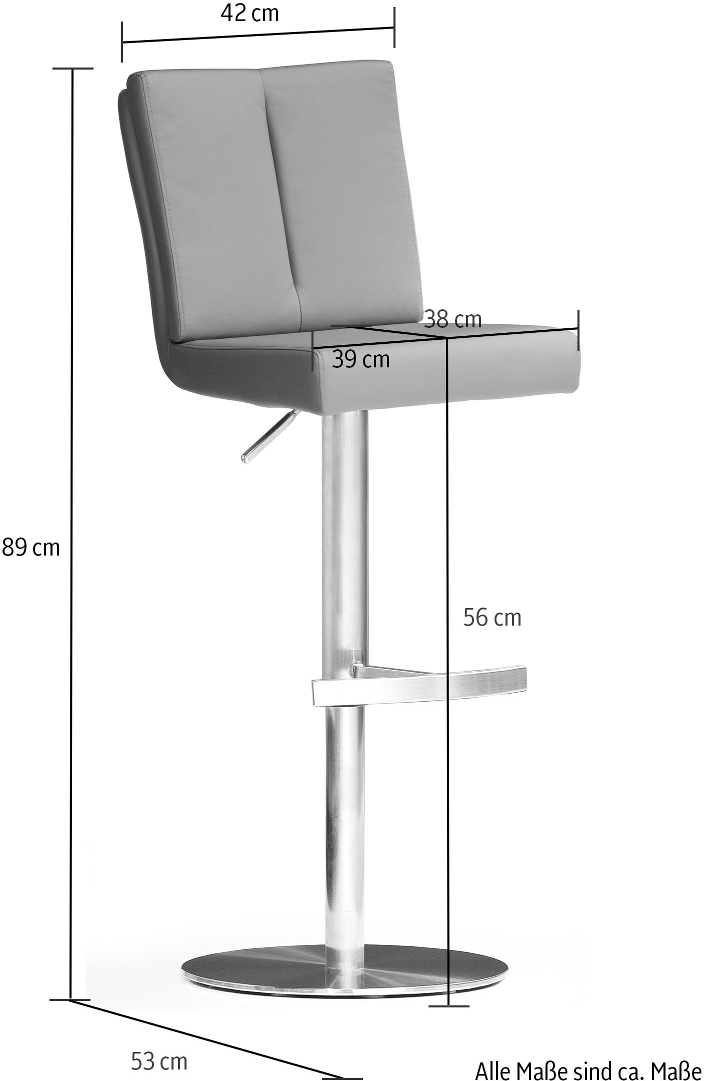 MCA furniture Bistrostuhl »BARBECOOL«, mit Rückenlehne, Bodenplatte rund, 180°drehbar, Sitzhöhe von 56-81 cm