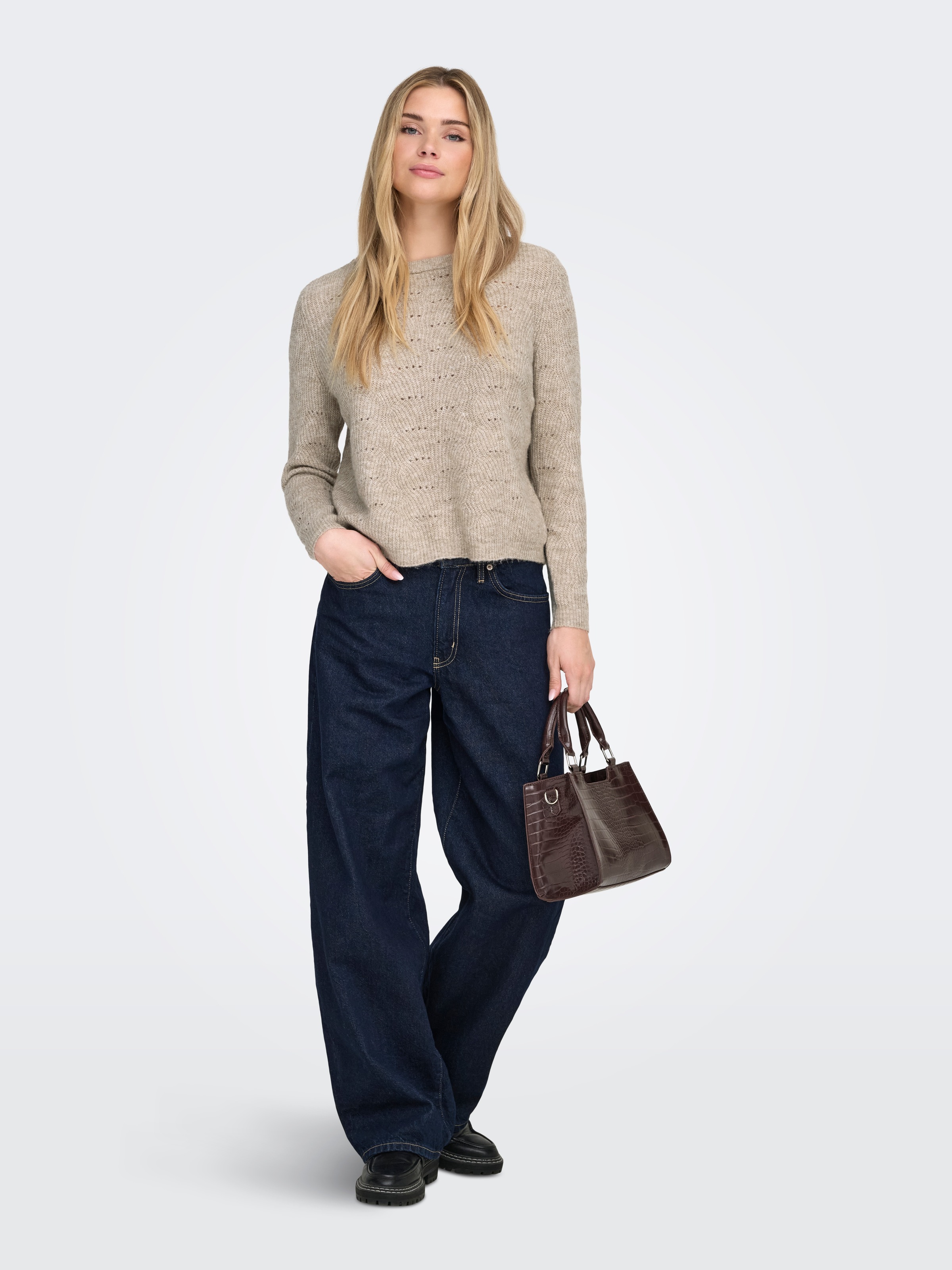 ONLY Rundhalspullover »ONLLOLLI L/S PULLOVER KNT NOOS« Materialmix