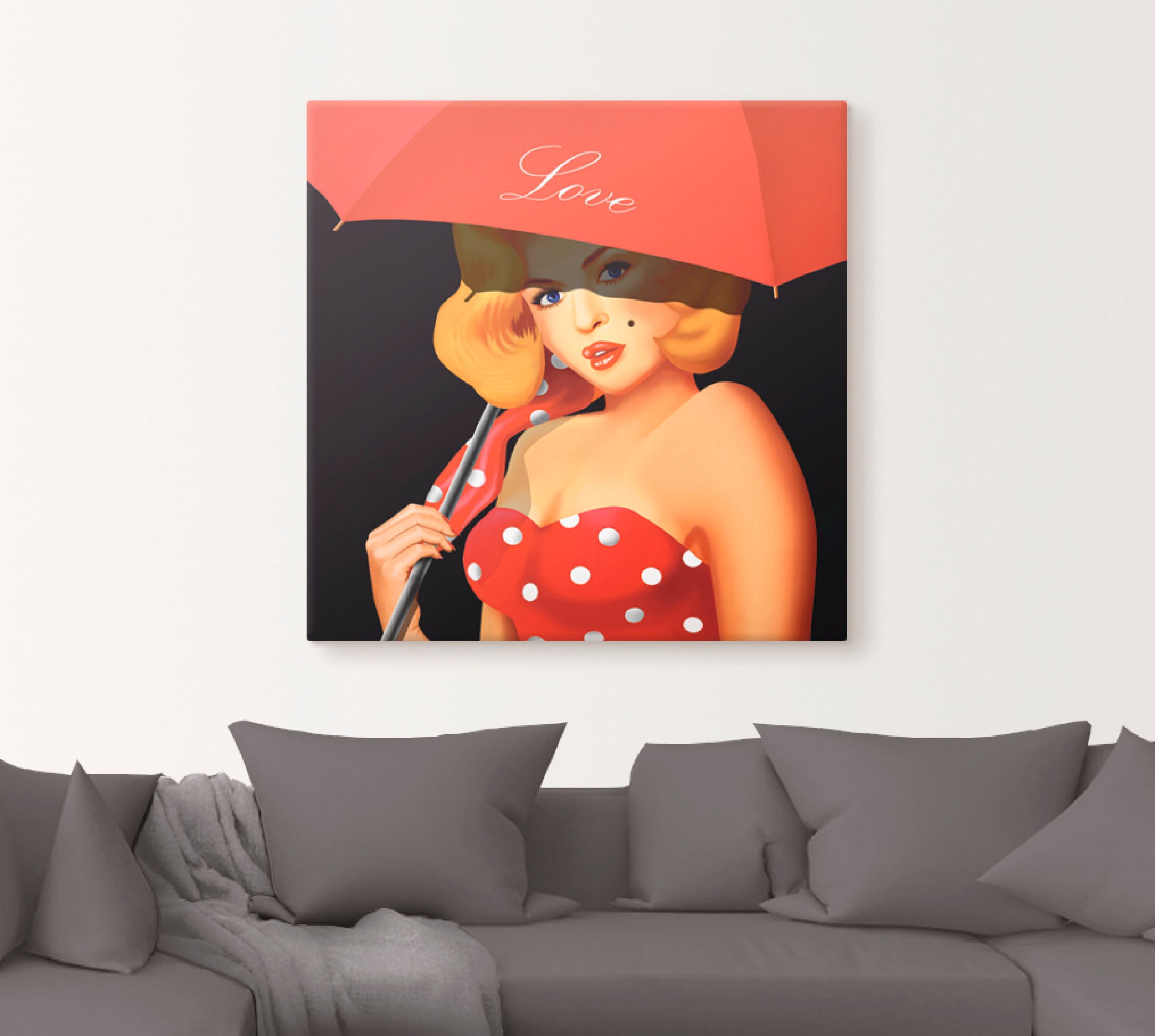 Artland Wandbild »Pin-Up Girl unter rotem Regenschirm« Frau 1 Stk. tlg. als Alubild, Leinwandbild in verschied. Grössen