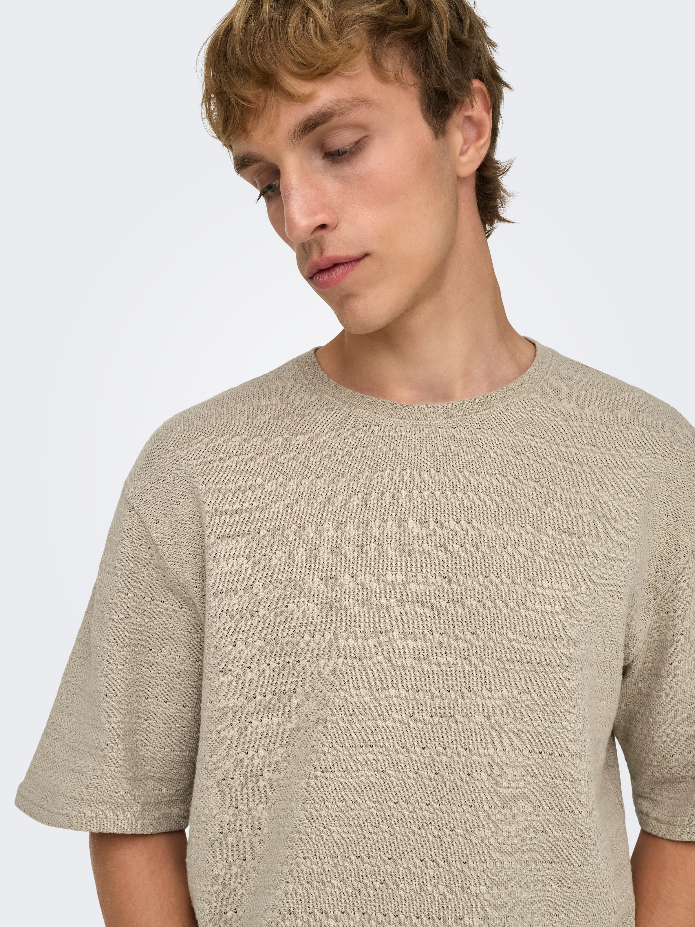 ONLY & SONS Pull à col rond »ONSGIVO REG 12 SS CREW KNIT NOOS« Coton, manches courtes, coupe normale