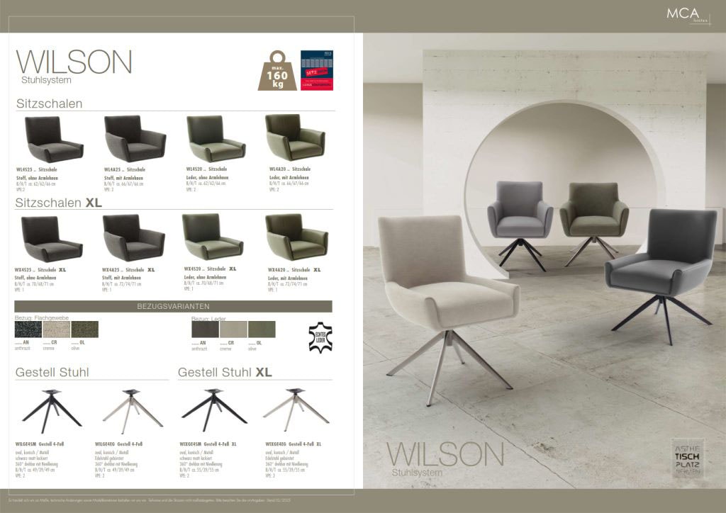 MCA furniture 4-Fussstuhl »WILSON Esszimmerstuhl, Armlehnstuhl, Polsterstuhl, modern«, (Set), 2 St., Flachgewebe, Stuhl, Armlehnenstuhl, drehbar, Taschenfederkern, belastbar 160 kg,XXL