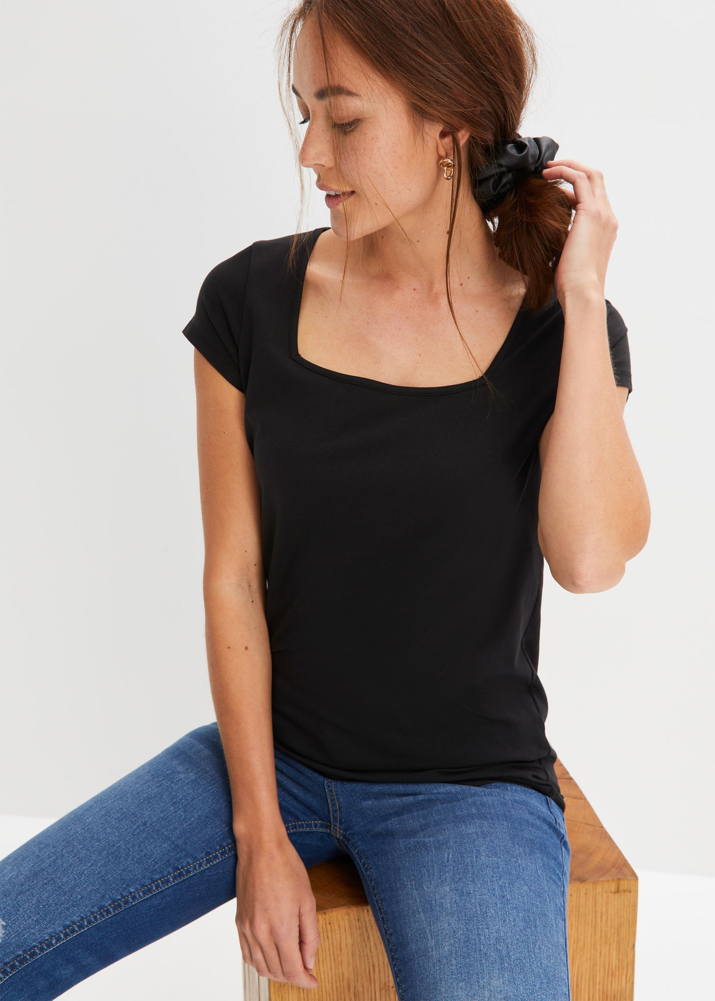 Image of bonprix T-Shirt Loose Fit, kurzärmlig, eckiger Karree-Ausschnitt