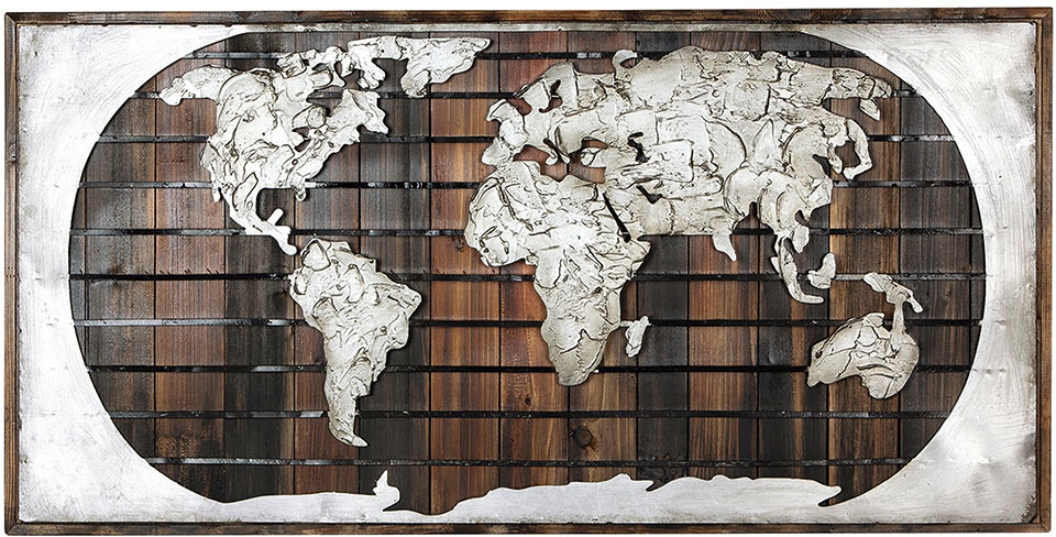 Image of GILDE GALLERY Metallbild »Bild - Kunstobjekt Erde auf Holz«, Weltkarte, (1 St.), handgefertigt, aus Metall, dekorativ im Wohnzimmer & Schlafzimmer bei Ackermann Versand Schweiz