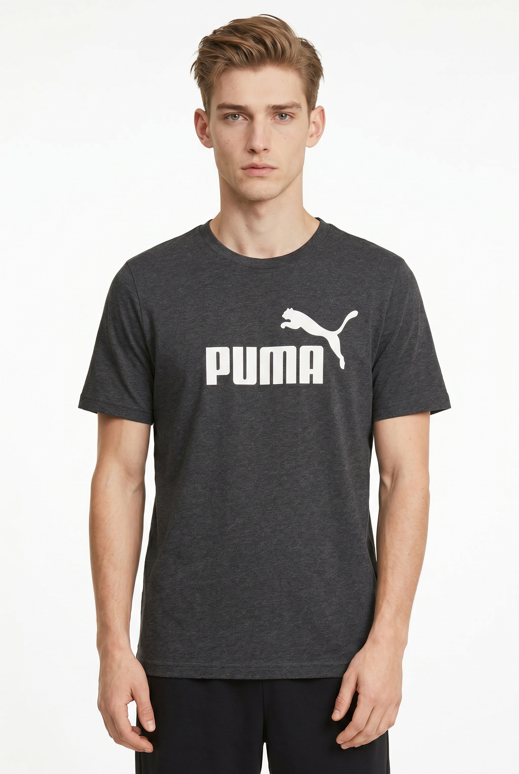Image of PUMA T-Shirt "ESS NO 1 LOGO HEATHER TEE" Regular Fit, Kurzarm, Rundhalsausschnitt, meliertes Design