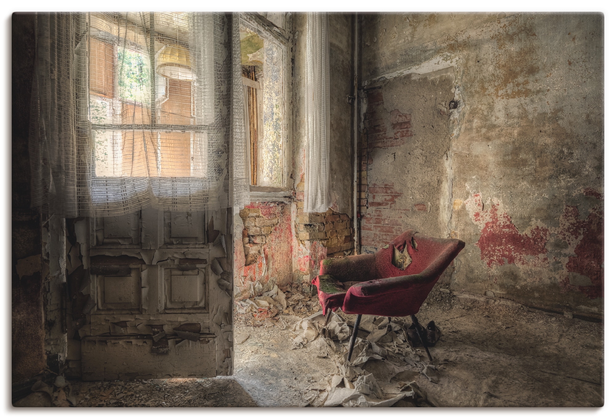 Image of Artland Wandbild "Lost Place - roter Sessel I" Innenarchitektur 1 Stk. tlg. als Alubild, Leinwandbild, Poster in verschied. Grössen