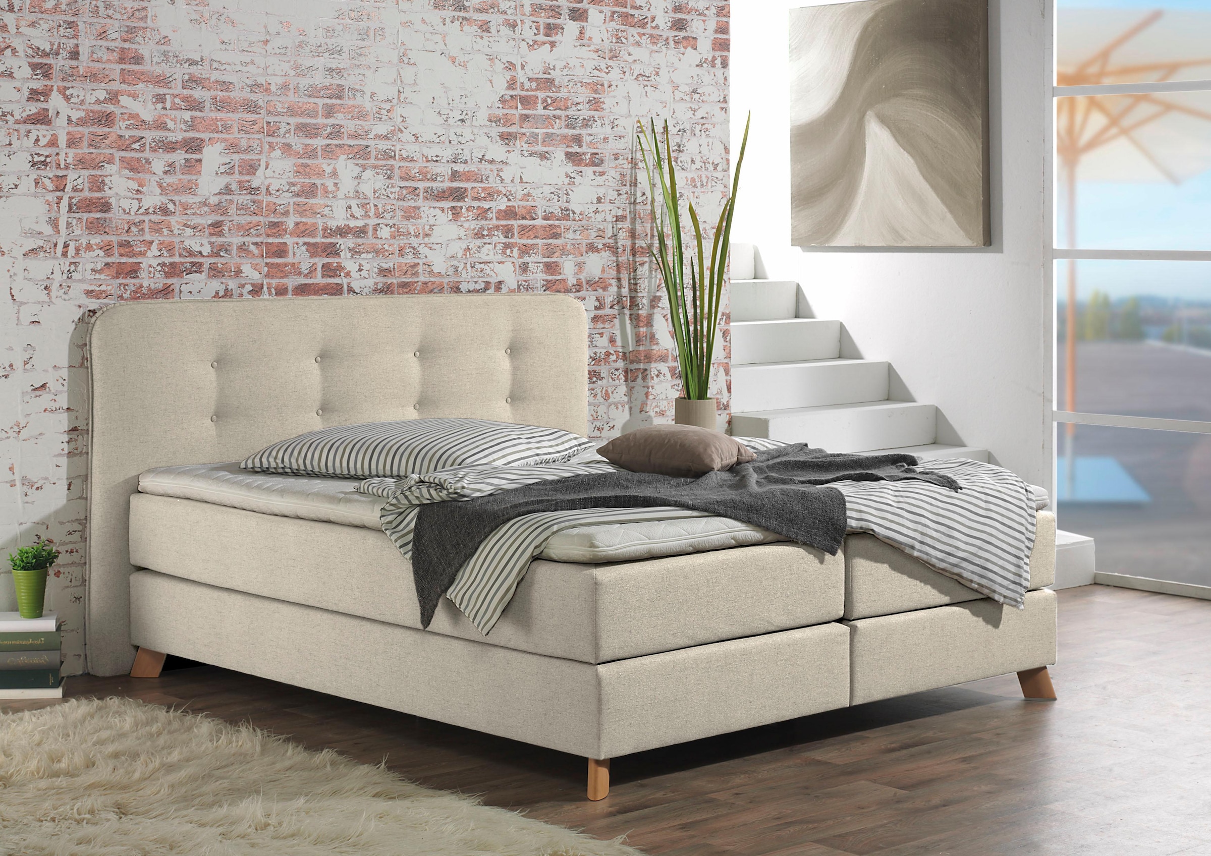 Home affaire Boxspringbett »Cecina« in 5 Breiten, 3 Ausführungen, 2 Härtegrade, Knopfheftung, Topper