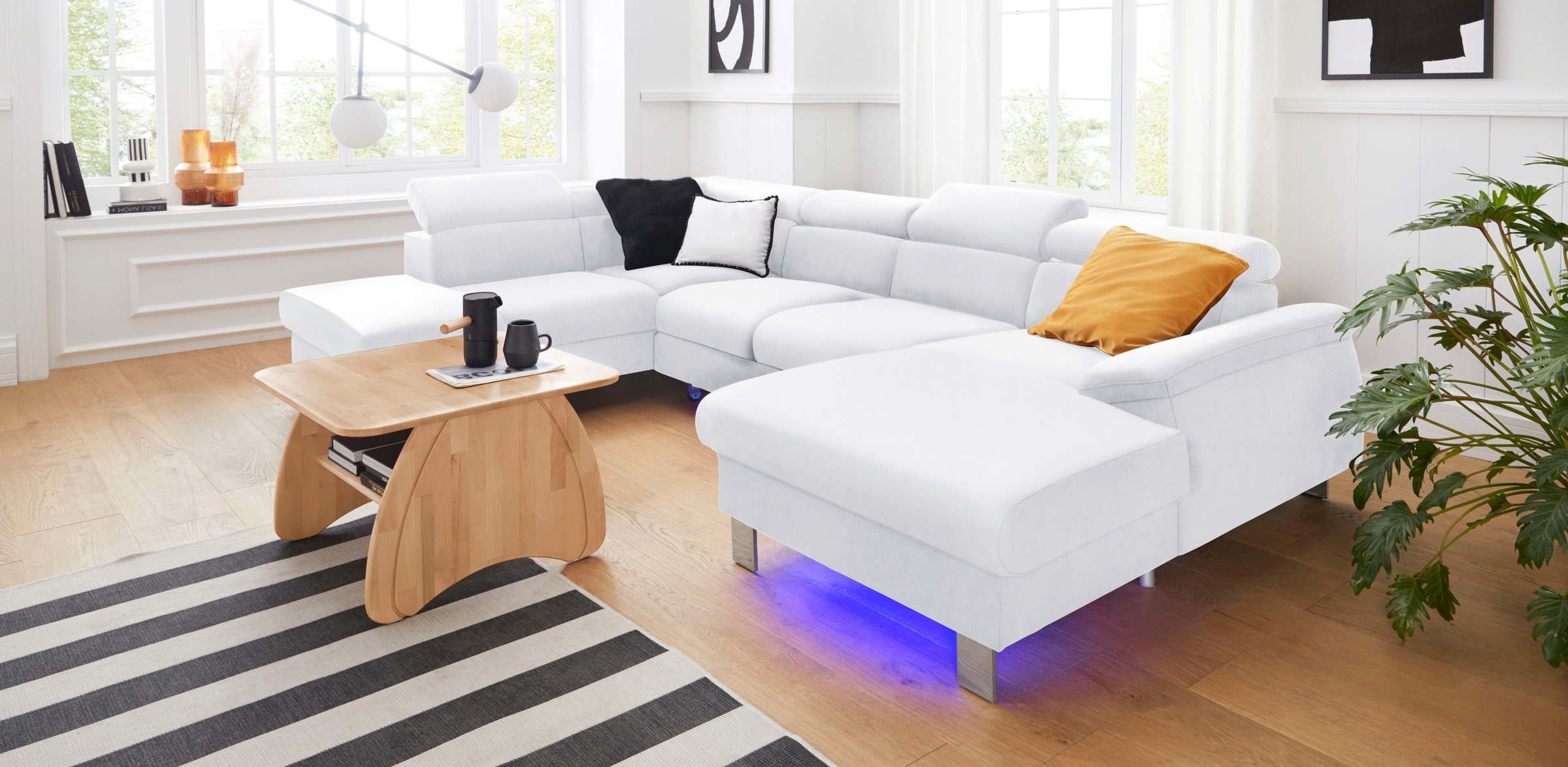 COTTA Polstergarnitur »Komaris U-Form«, (Set), Set bestehend aus: Wohnlandschaft mit Kopfteilverstellung & Hocker