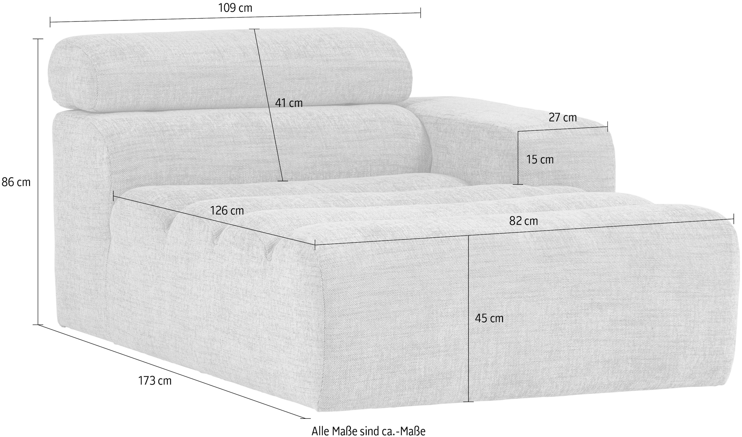 WOOOD Élément de canapé »Novi Bezug mit verstellbarer Nackenstütze B 109 x T 173 x H 86 cm« capacité de charge 120 kg, résistance maximale à l'usure