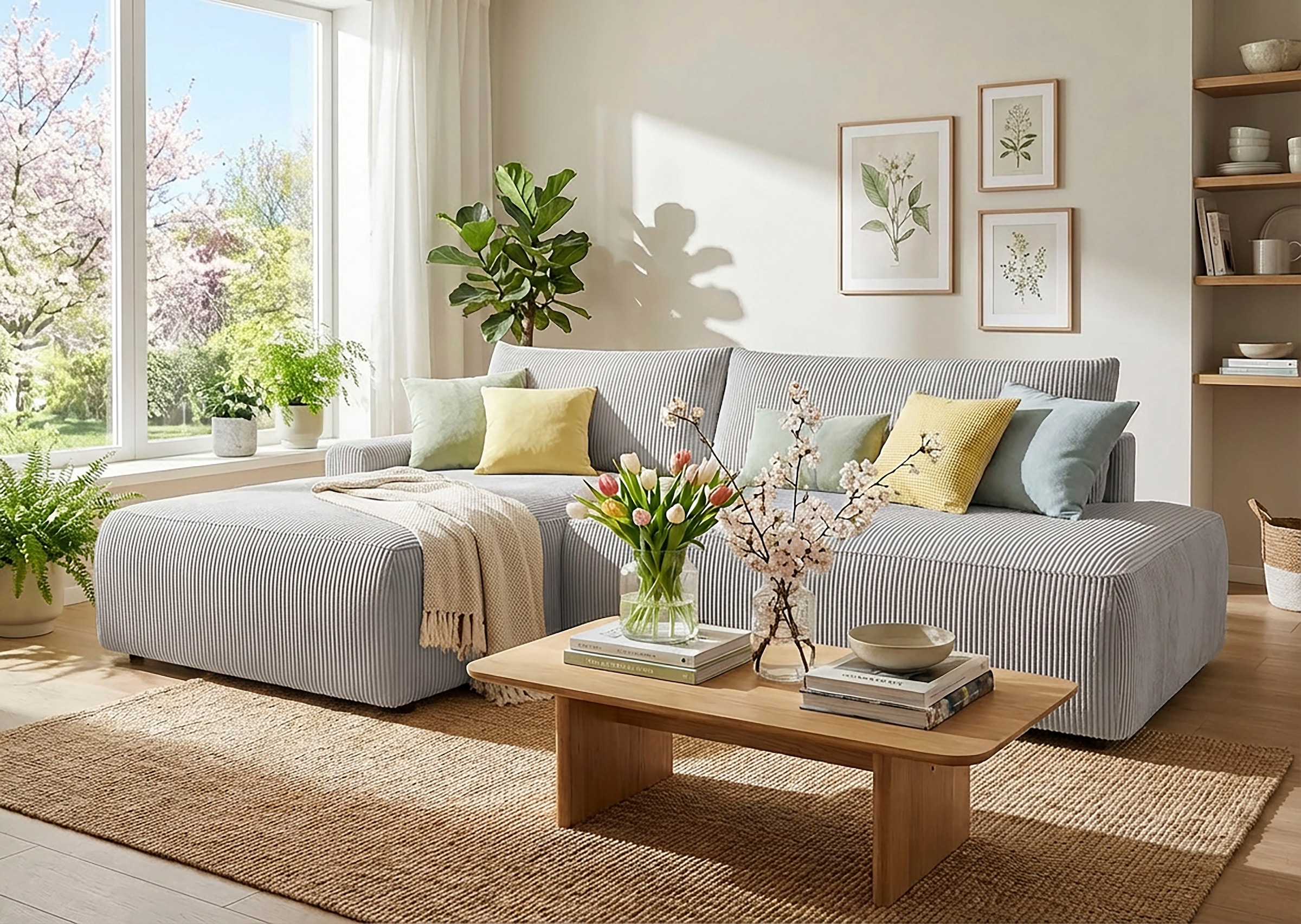 Image of TRENDMANUFAKTUR Ecksofa "Prag, Schlafsofa mit Bettkasten, Couch in L-Form, Breite 253 cm" in Cordstoff HYPER, betongrau, Recamiere links