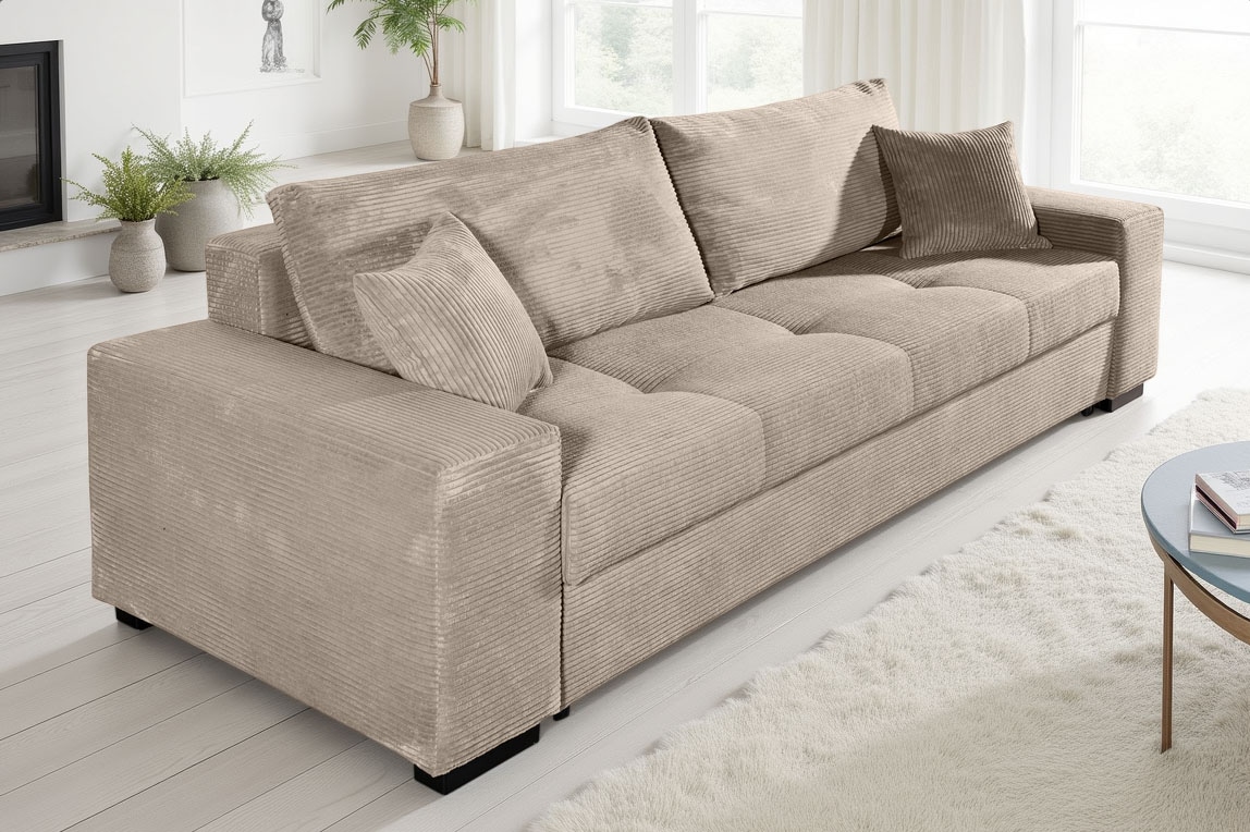 COLLECTION AB Schlafsofa »Kreta, B: 248 cm, Liegefl. 137x195 cm« Schlaffunktion, Bettkasten & 2 Zierkissen, optional mit Topper
