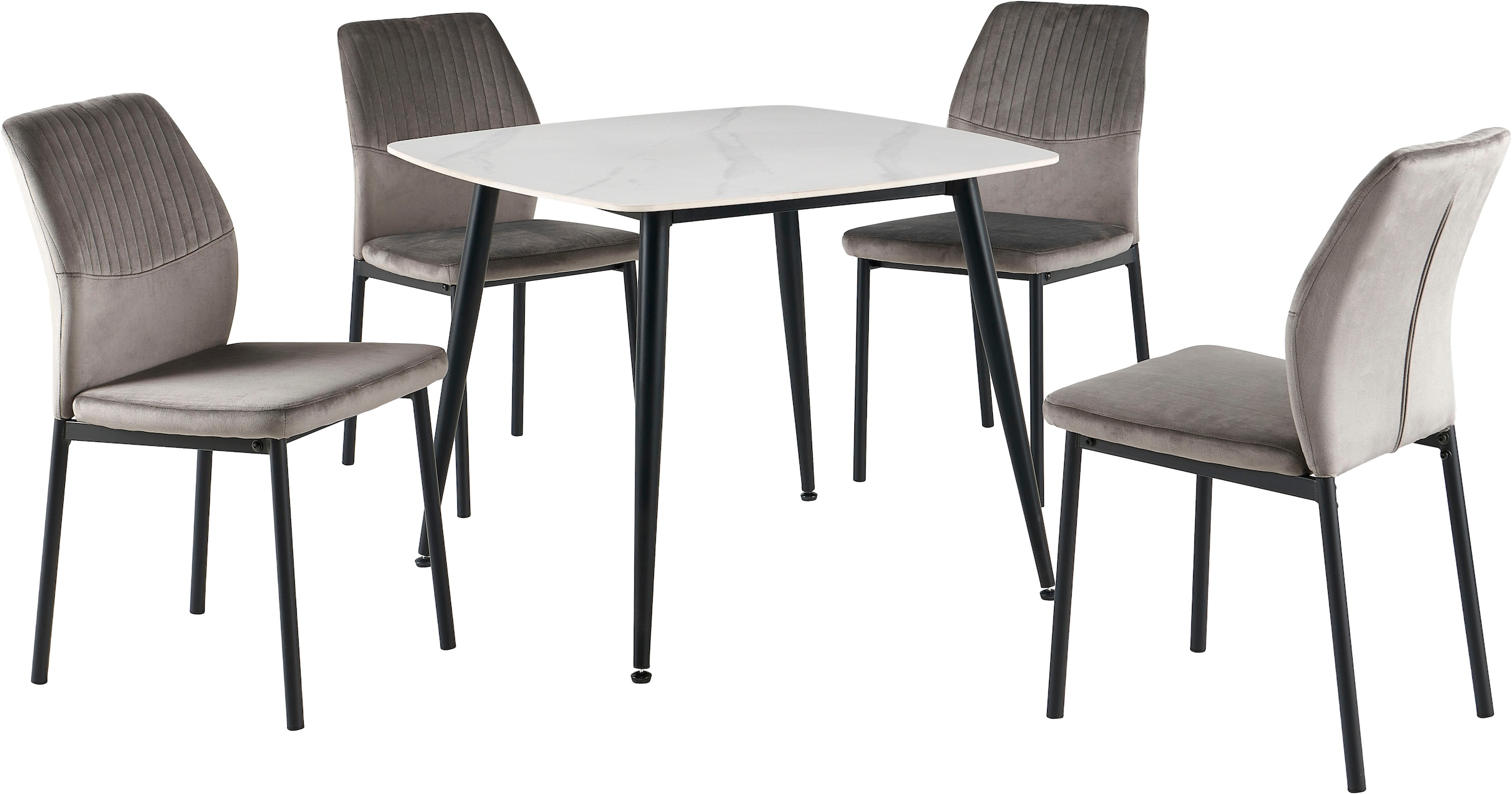 GOODproduct Ensemble de salle à manger »Nora, Set, 5-tlg« Ensemble, 5 tlg. avec 4 chaises confortables, table à manger en pierre frittée aspect céramique