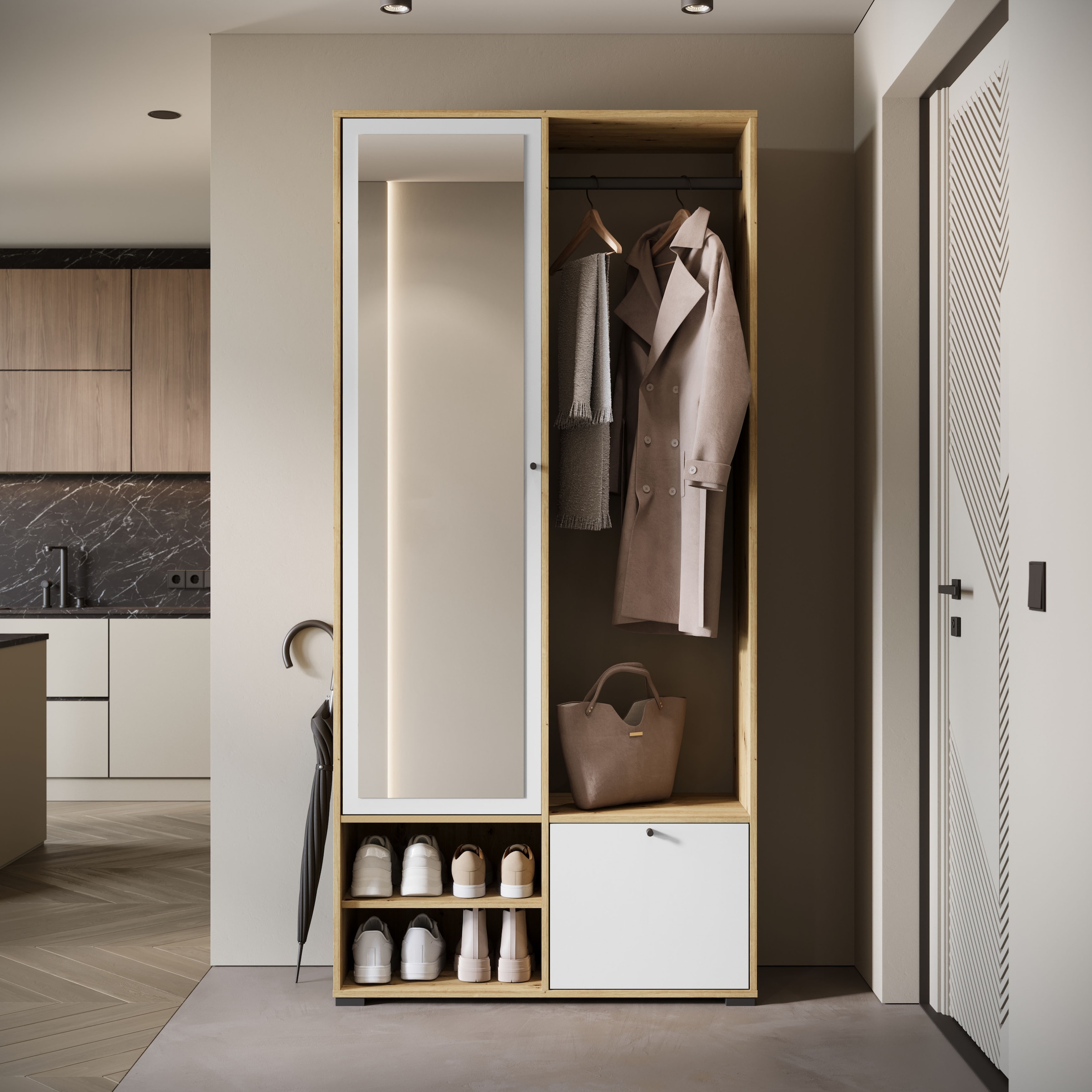 Home affaire Garderobenschrank »DINO Kompaktgarderobe, Garderoben-Set DINO« Mit Spiegel und Kleiderstange, 90 cm breit, Türanschlag wechselbar