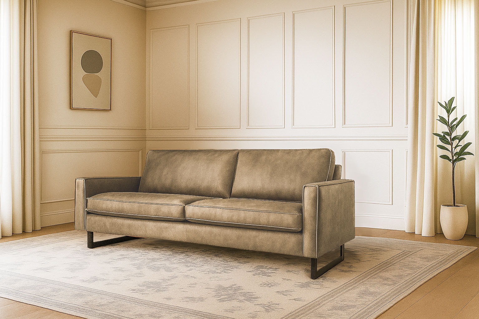 Image of Home affaire 3-Sitzer "Maxi-Ausführung Pinto, 236 cm, Cord, Chenille, Lederoptik" mit Keder, schwarze Metallfüsse, Wellenunterfederung