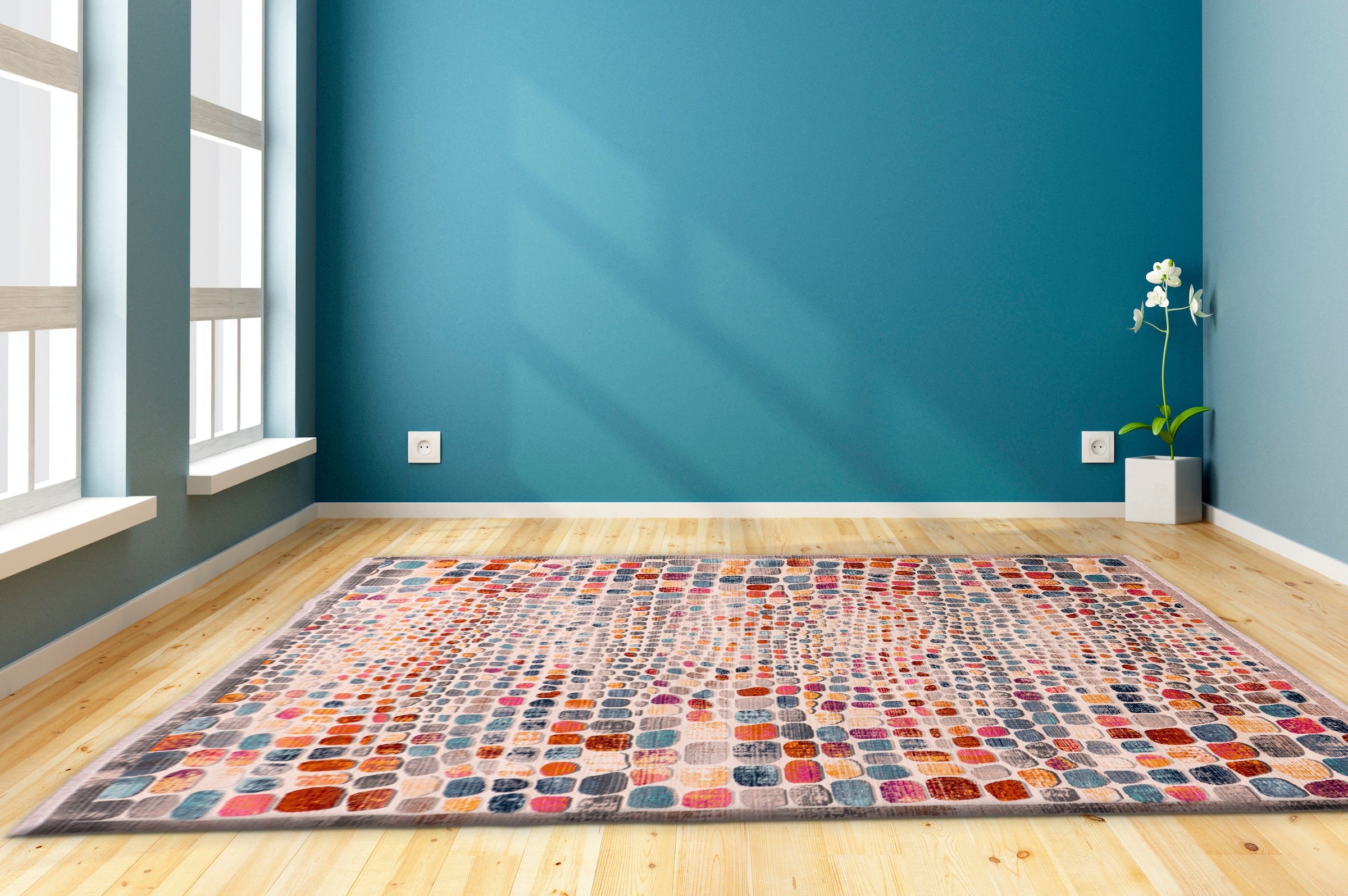 Home affaire Teppich »Benji«, rechteckig, farbenfrohes Mosaik-Muster, Kurzflor, mit Fransen