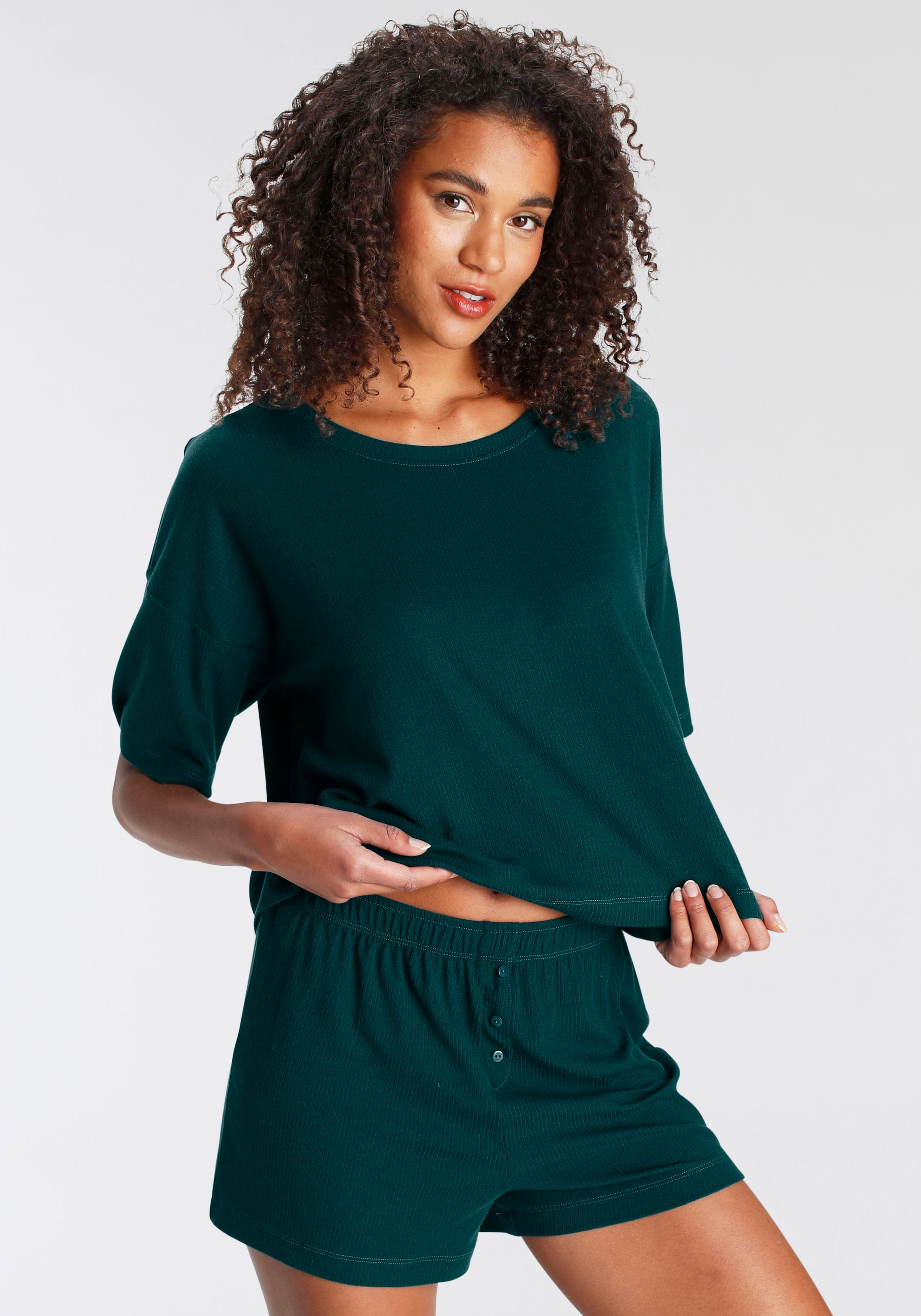 LASCANA Shorty, (Set, 2 tlg.), aus schönem Ripp-Material kaufen