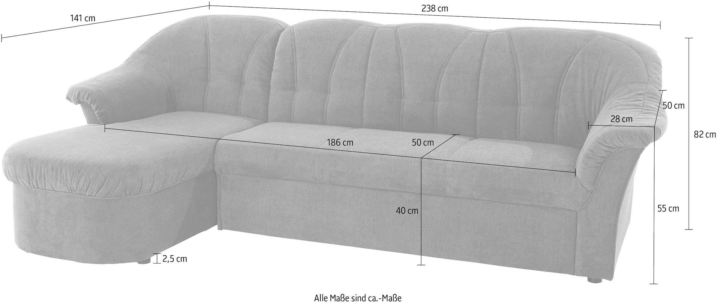 DOMO collection Ecksofa »Pegnitz, elegante Rückensteppung,  komfortabel, Breite 238cm, L-Form« wahlweise mit Bettfunktion