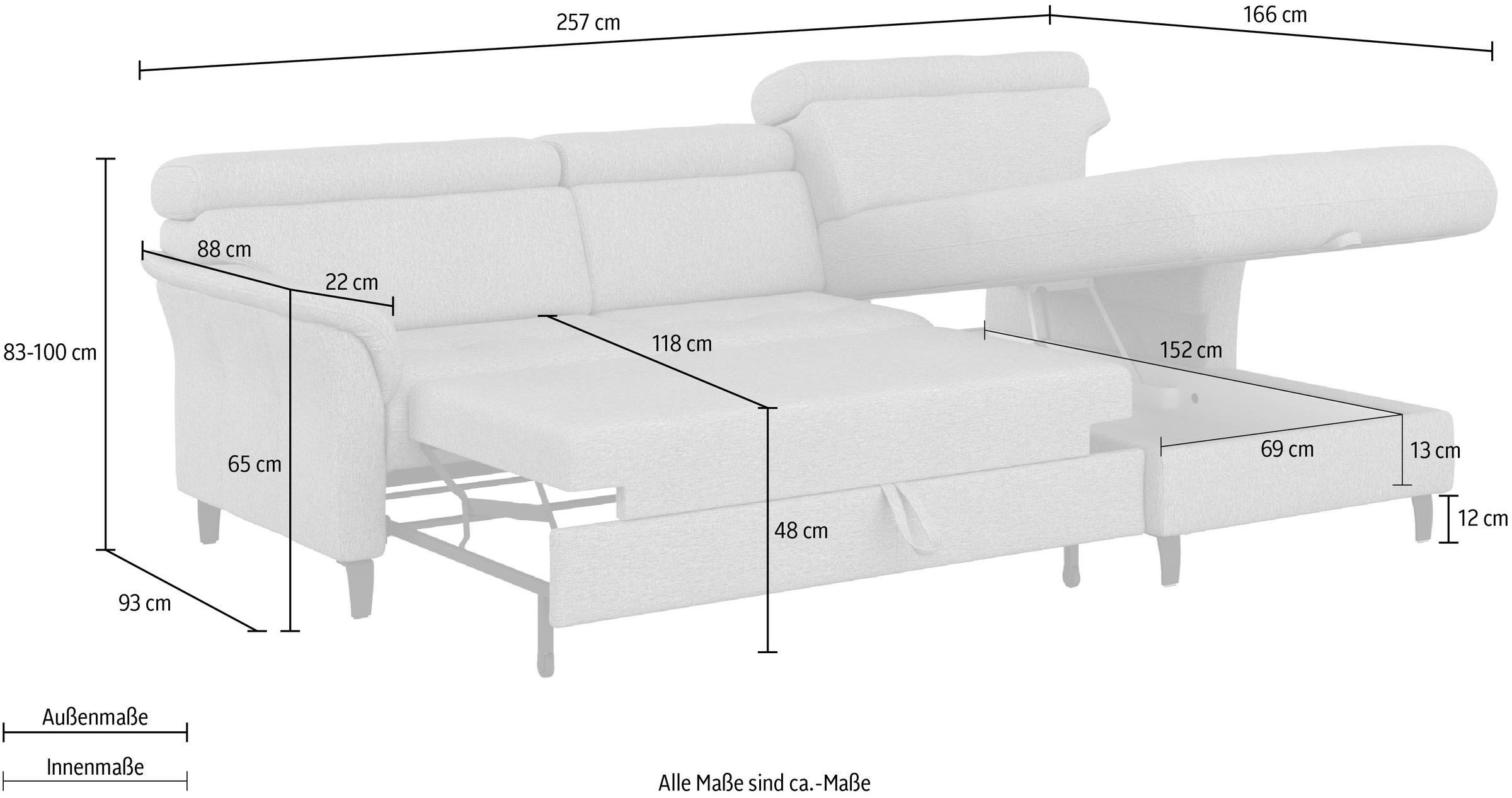 sit&more Ecksofa »Marano L-Form«, inklusive Kopfteilverstellung, wahlweise mit Bettfunktion, Bettkasten