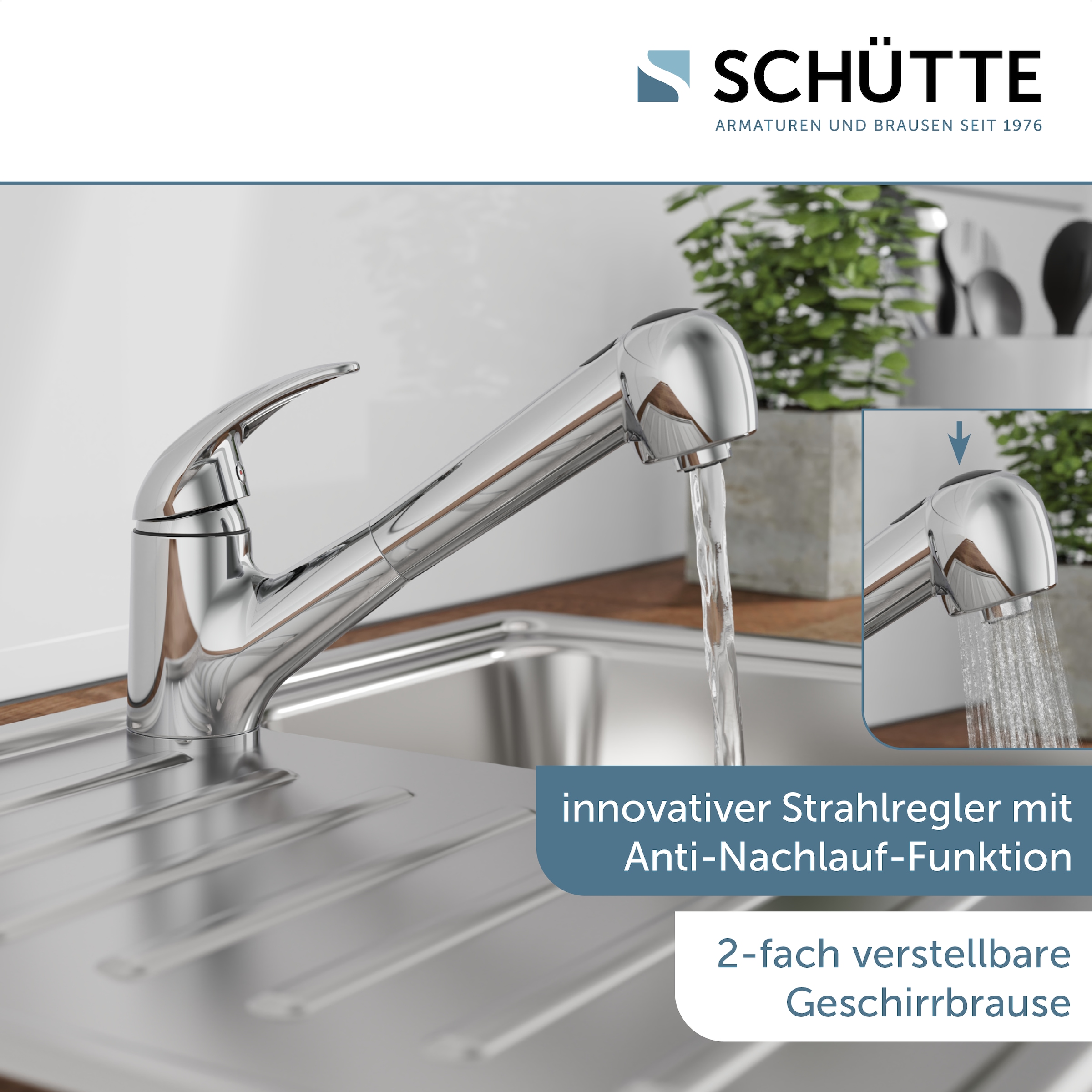 Schütte Spültischarmatur »ABERDEEN« mit Geschirrbrause, Niederdruck Armatur Küche, 150° schwenkbar, Chrom