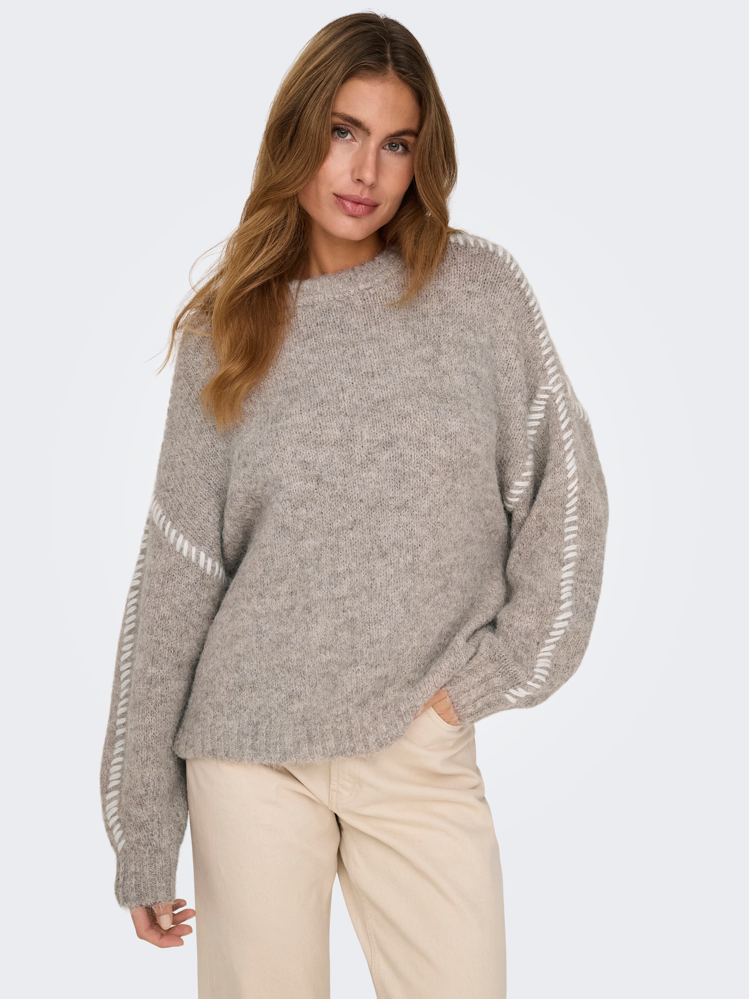 Image of JDY Rundhalspullover "JDYZOEY LIFE L/S ON STITCH PULL KNT NOOS" mit dekorativen Ziernähten