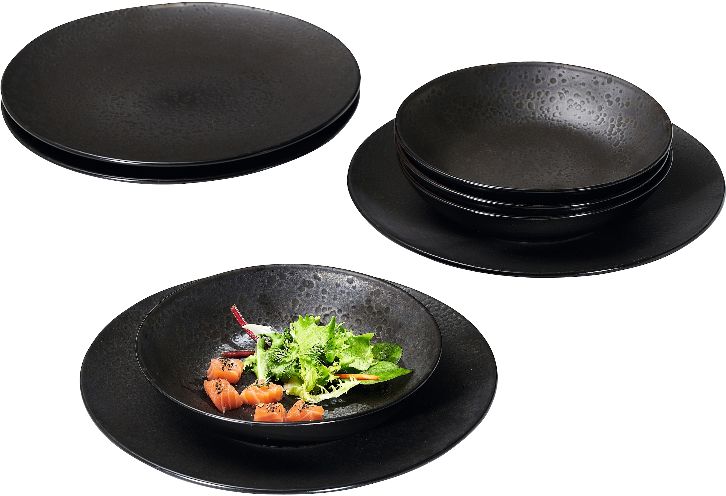 Image of Ritzenhoff & Breker Tafelservice "Teller Set, Geschirr-Set Kitwe" seidenmatter Schwarzton mit Kupferstich, 8 Teile, für 4 Personen