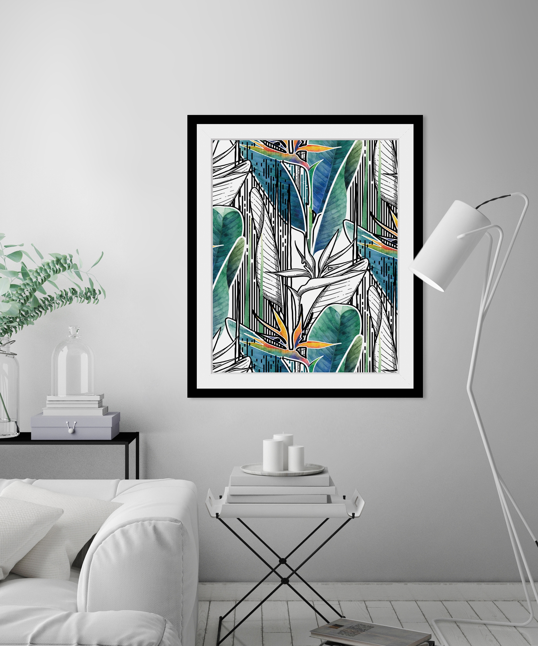 queence Bild »Watson«, Blätter-Pflanzen-Pflanzenbilder-Schwarz-Weiss-Kunst, HD Premium Poster-Druck inkl. Holzrahmen