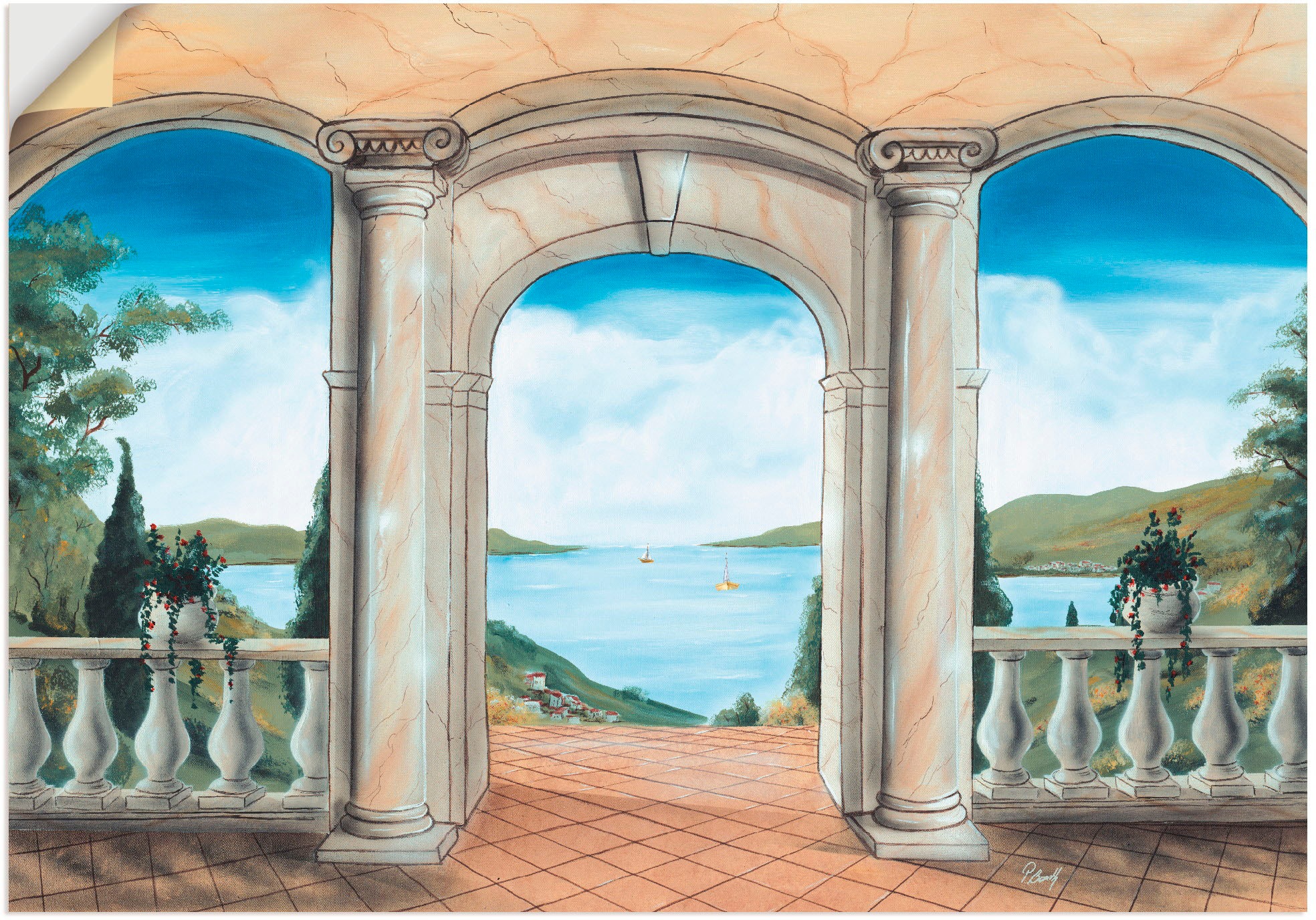 Image of Artland Wandbild »griechische Terrasse«, Europa, (1 St.), in vielen Grössen & Produktarten - Alubild / Outdoorbild für den Aussenbereich, Leinwandbild, Poster, Wandaufkleber / Wandtattoo auch für Badezimmer geeignet bei Ackermann Versand Schweiz