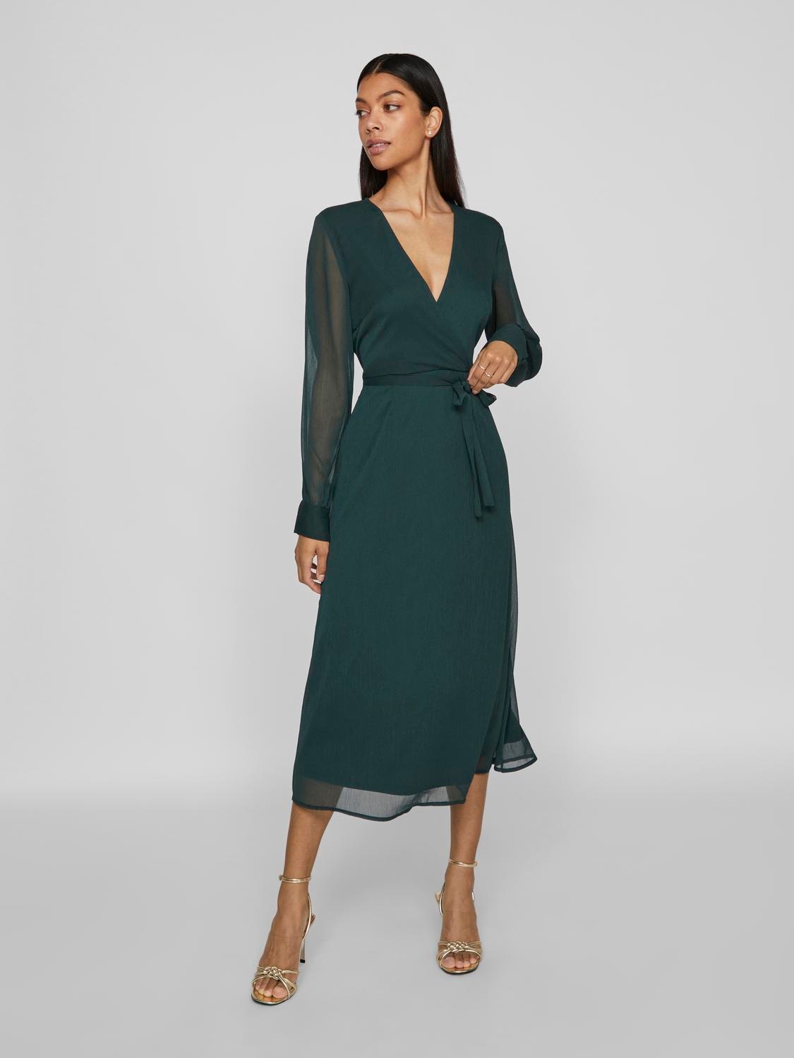Image of Vila Chiffonkleid "VIFALIA V-NECK L/S MIDI DRESS - NOOS" Kunstfaser, regular fit
