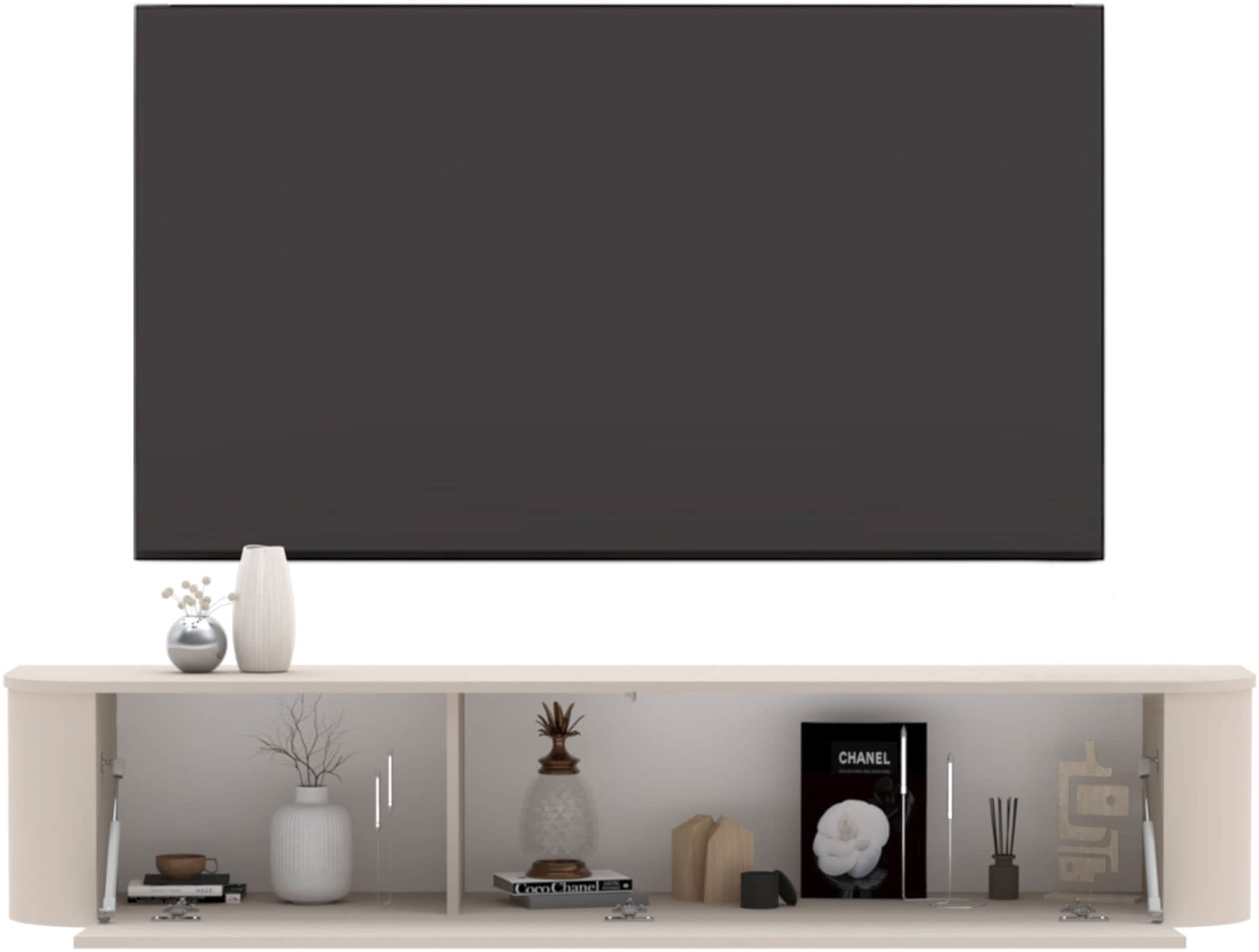 INOSIGN Lowboard »Lido, 181 cm breit, 1 Klappe, TV-Schrank, TV-Kommode, Medienboard« Formgebogenes MDF, Stirnseiten Rundung, Push-to-open, hängend/stehend