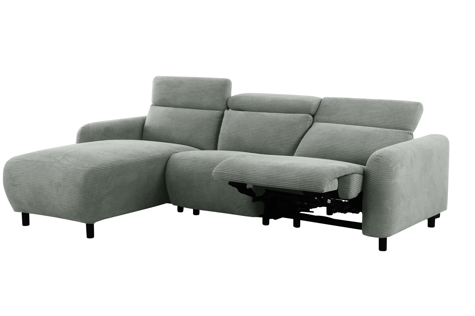 Home affaire Ecksofa »SKAANE in Cord, L-Form, 274 cm, manuelle u. elektrische Relaxfunktion,« rundes Design, Kopfteilverstellung, Federkernpolsterung