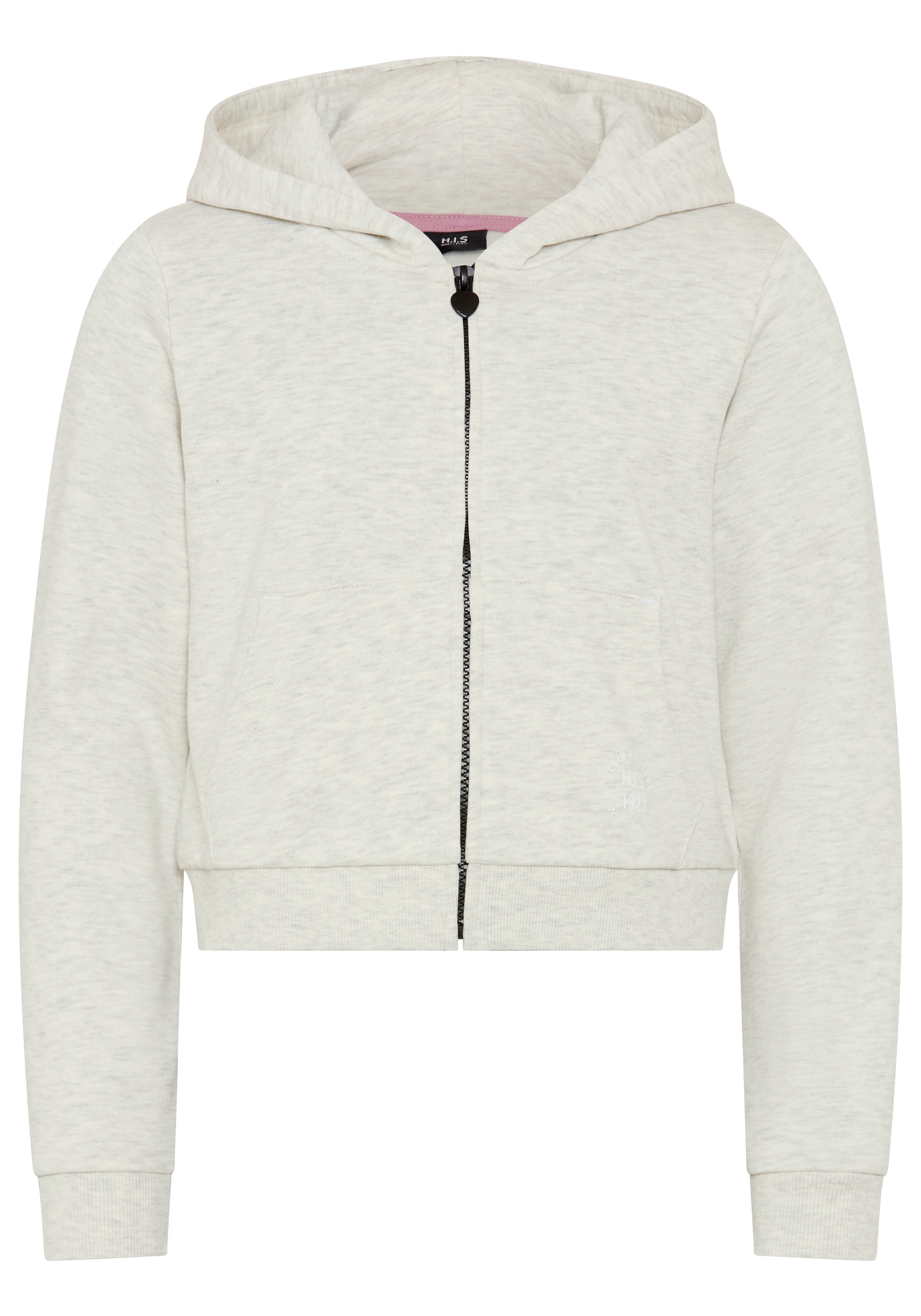 H.I.S Sweat à capuche »Kurzgeschnittene Sweatjacke mit H.I.S Logoprint für Mädchen« pour adolescents. Veste sweat courte à la mode avec fermeture éclair
