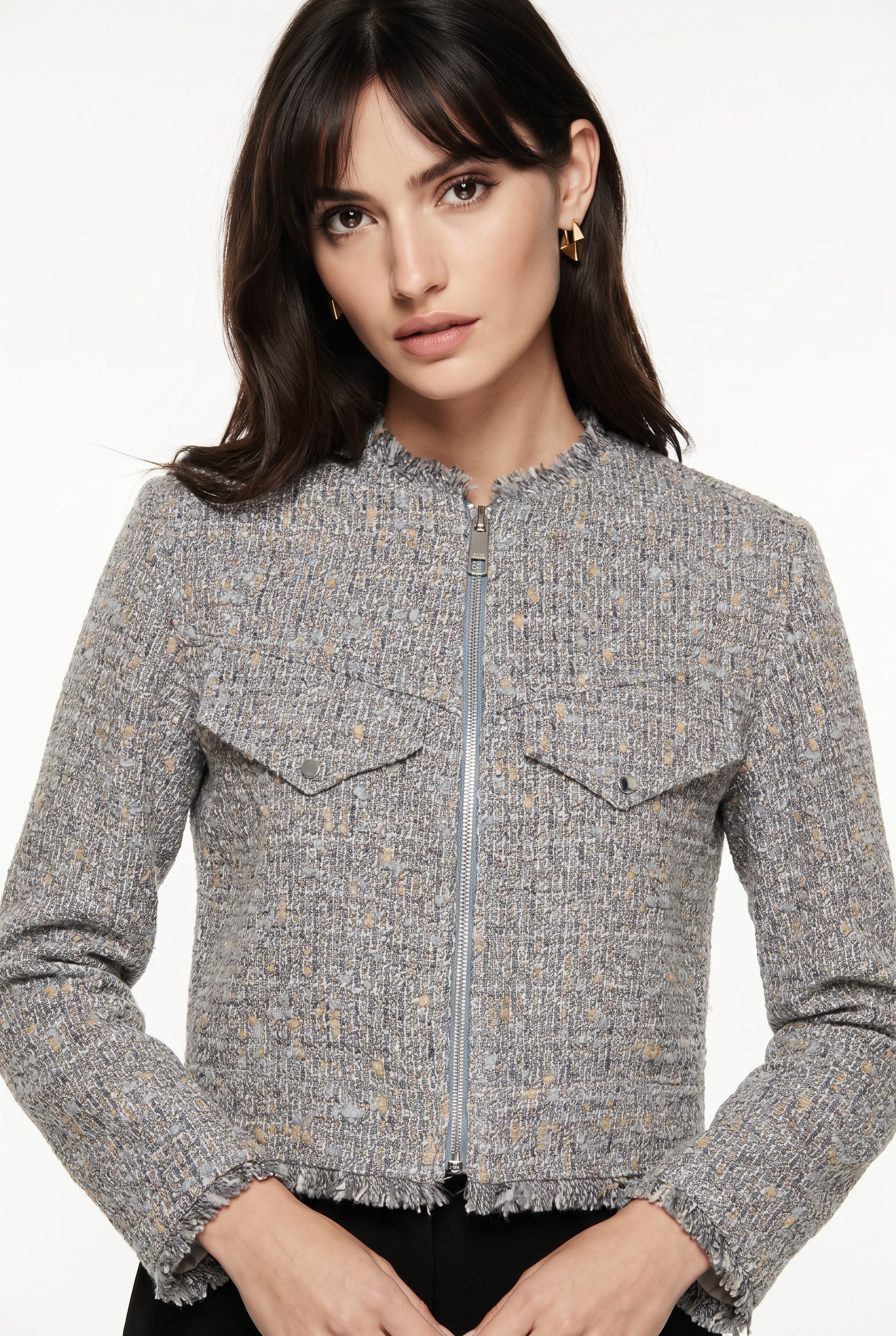 BOSS ORANGE Blazer court »Jawelli Premium Damenmode« avec détails à franges