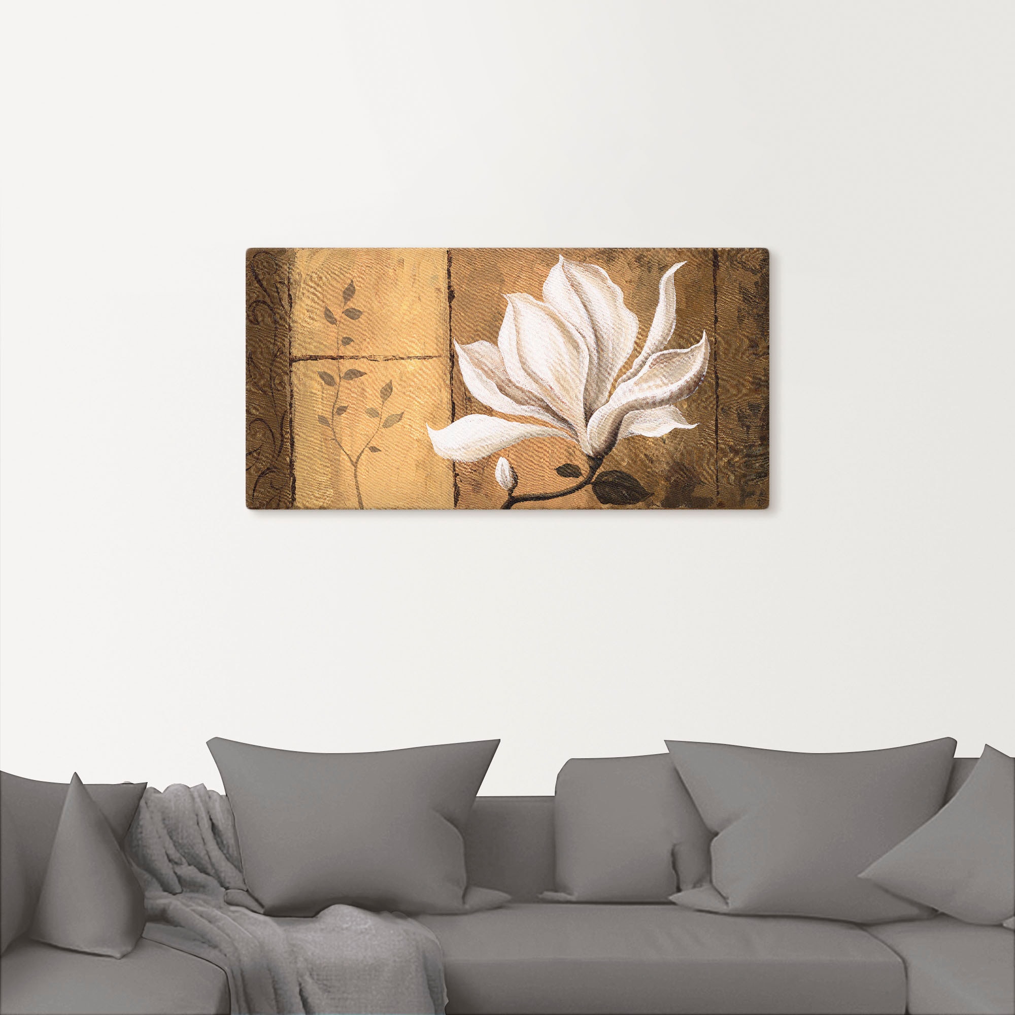 Artland Wandbild »Magnolie an Gold-Braun«, Blumen, (1 St.), als Leinwandbild, Poster in verschied. Grössen