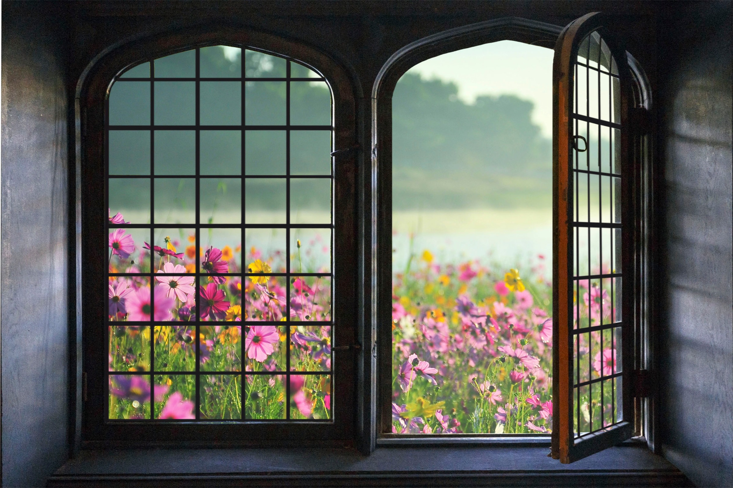 queence Wandsticker »Blumenwiese« Wandsticker, Wandbild, selbstklebend, 3D, Fenster